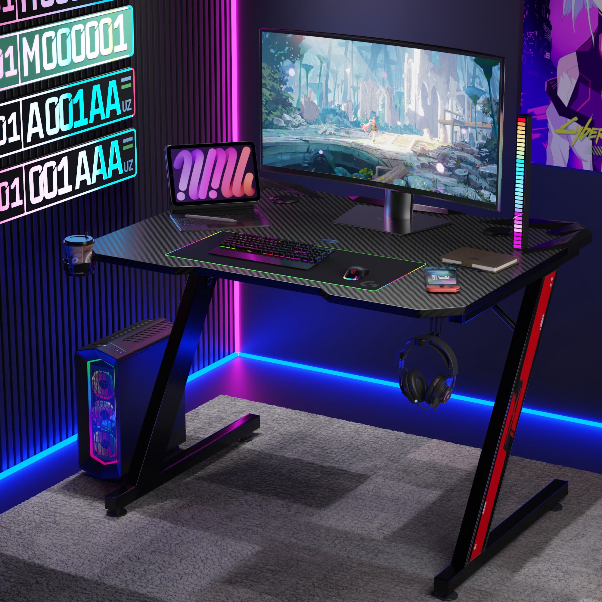 homall-gaming-desk-schreibtisch-44-zoll-schwarz-carbon-z-form image 3