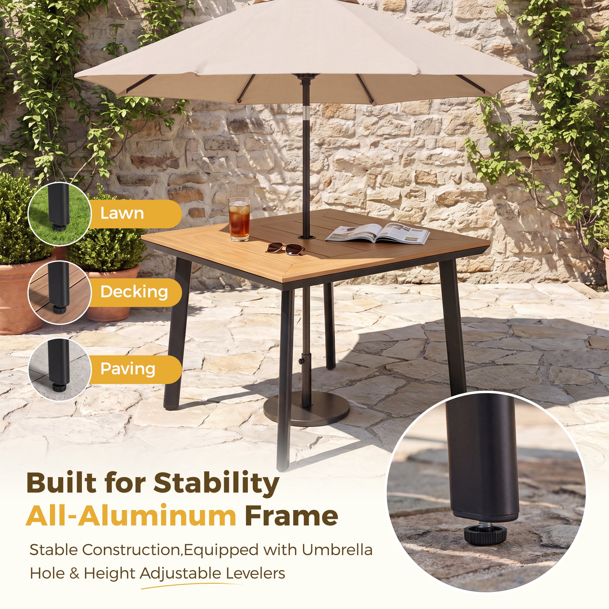 homall-patio-furniture-essgruppe-5-teilig-braun-teak-alu-schirmloch image 4