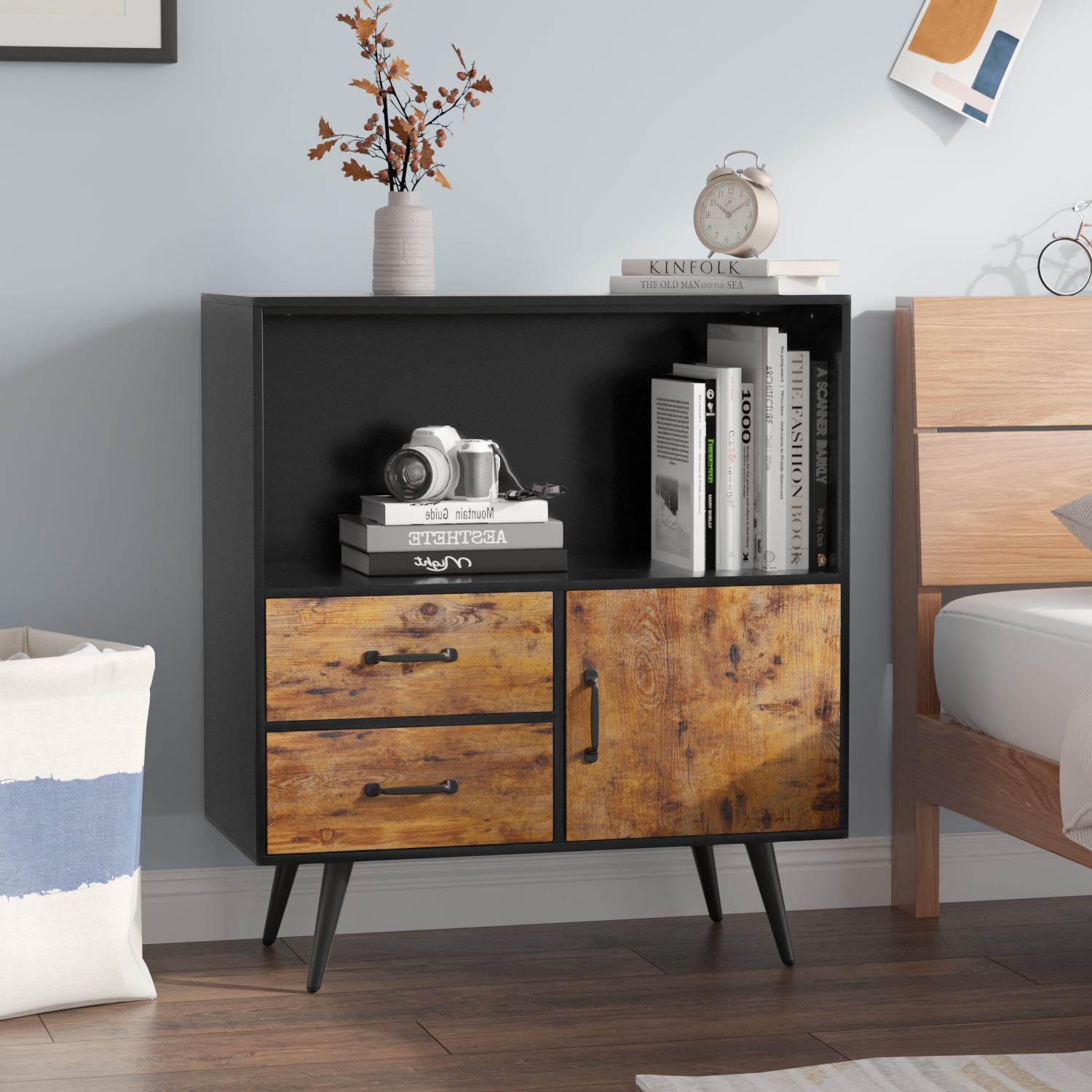 homall-shelf-sideboard-holz-mit-schubladen-und-t-r-mid-century image 4