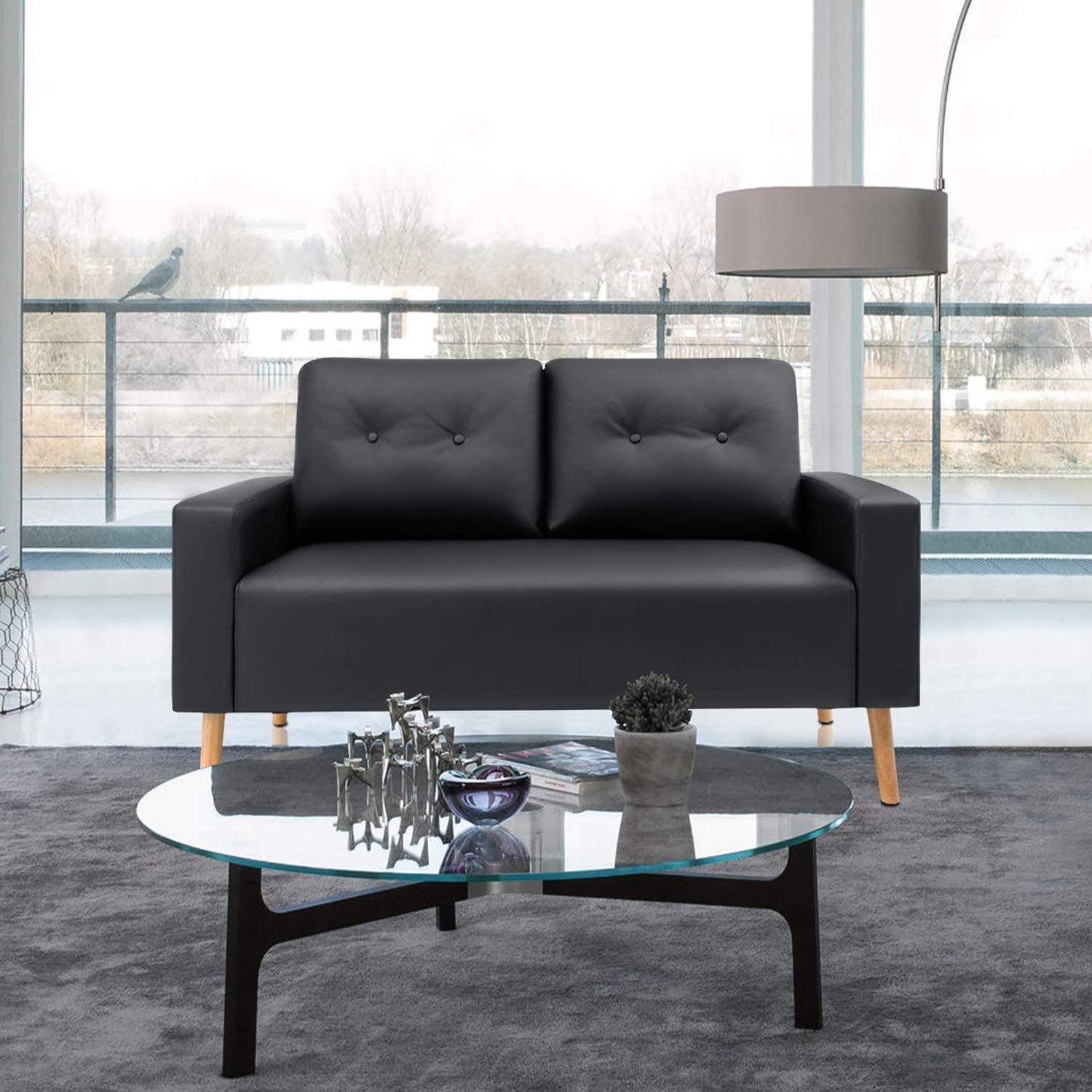homall-sofa-loveseat-couch-schwarz-kunstleder-holzbeine image 2