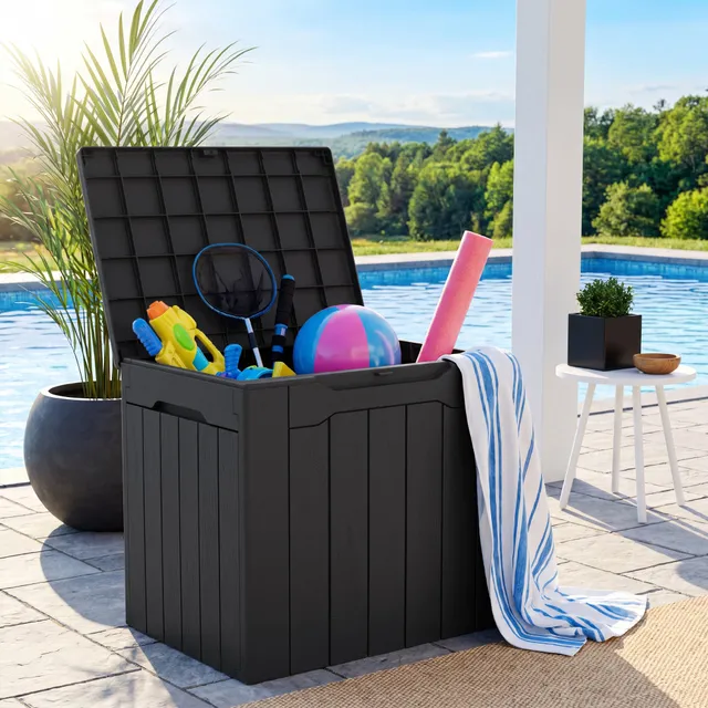 homall-patio-furniture-deck-box-117l-schwarz-wetterfest-bank image 1