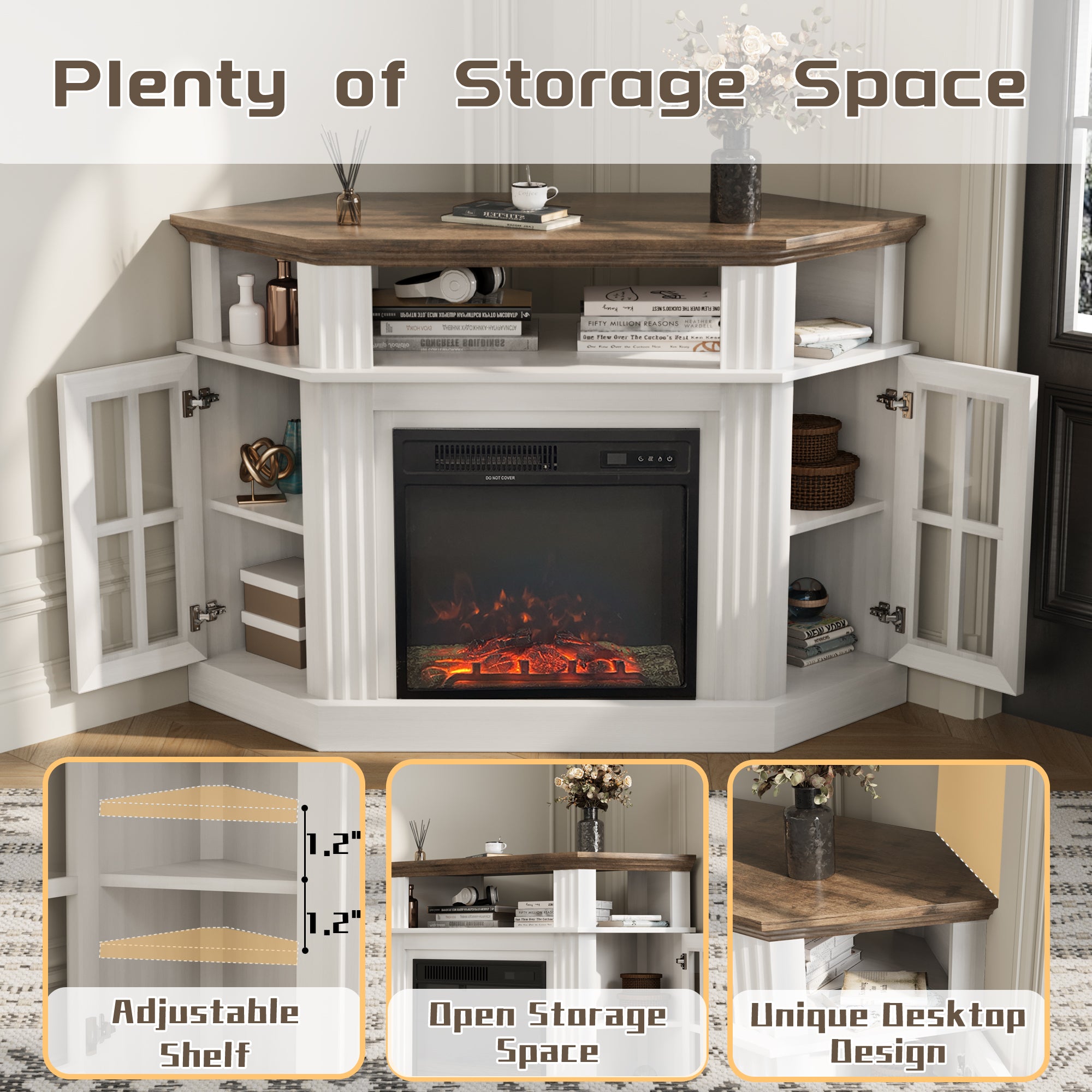homall-tv-stand-eck-kamin-tv-schrank-braun-50-zoll image 5