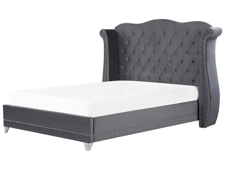 beliani-ayette-bett-180x200-grau-samt-chesterfield image 1