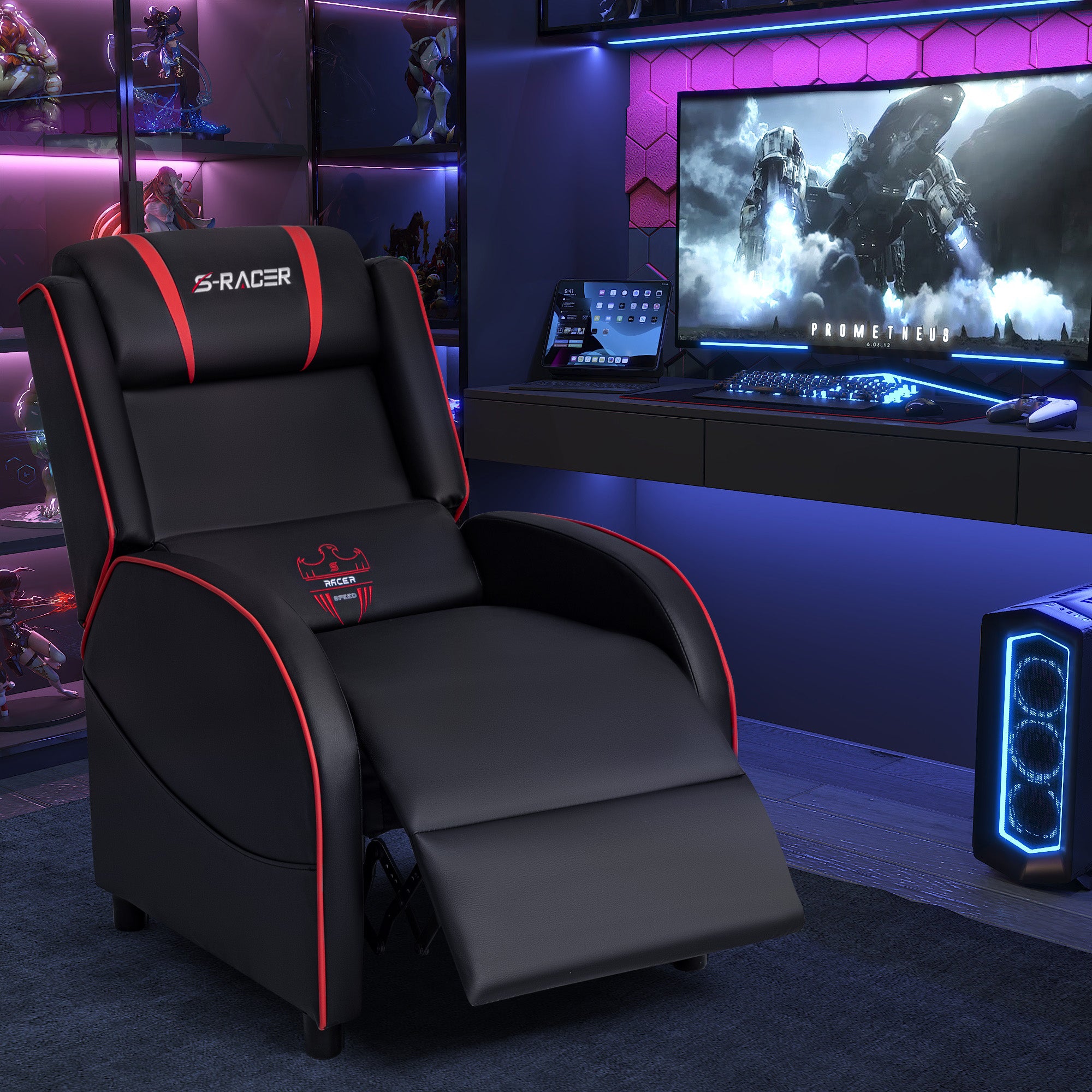homall-gaming-recliner-sessel-kunstleder-rot-mit-massage image 7