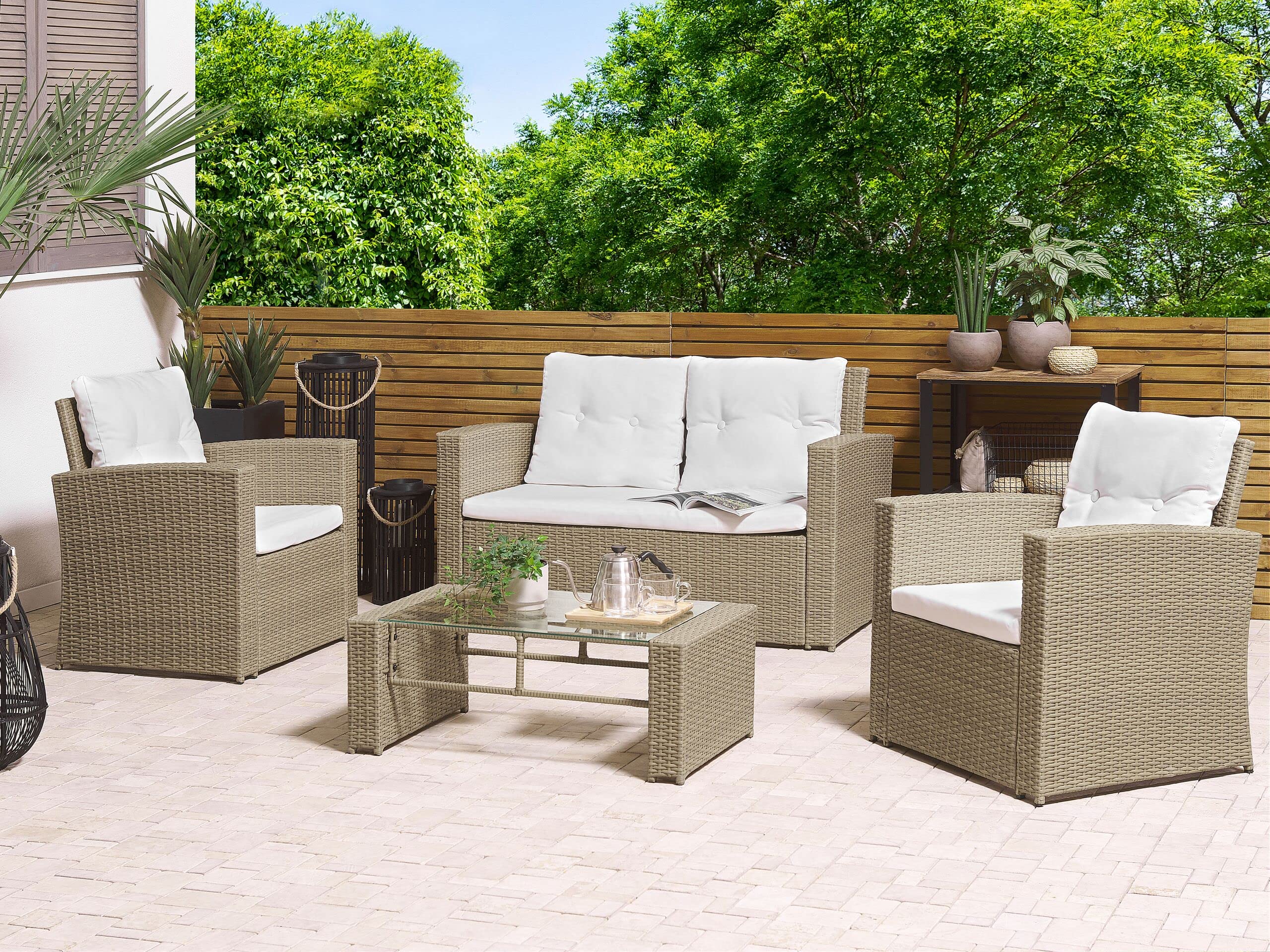 beliani-luca-gartenset-rattan-natur-cremewei-4-personen image 2
