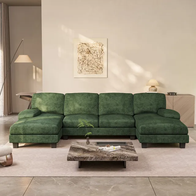 homall-sofa-u-form-cord-beige-couch-mit-doppelliege image 1