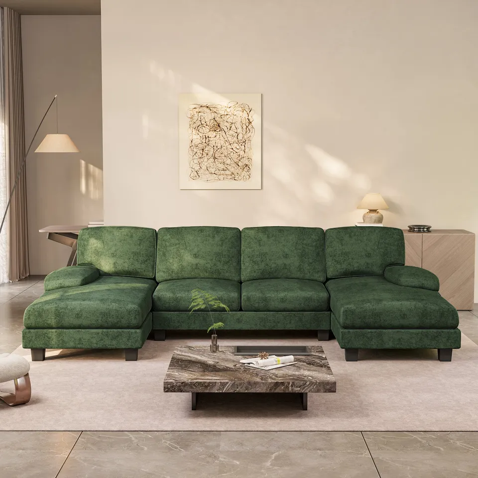 homall-sofa-u-form-cord-beige-couch-mit-doppelliege image 1