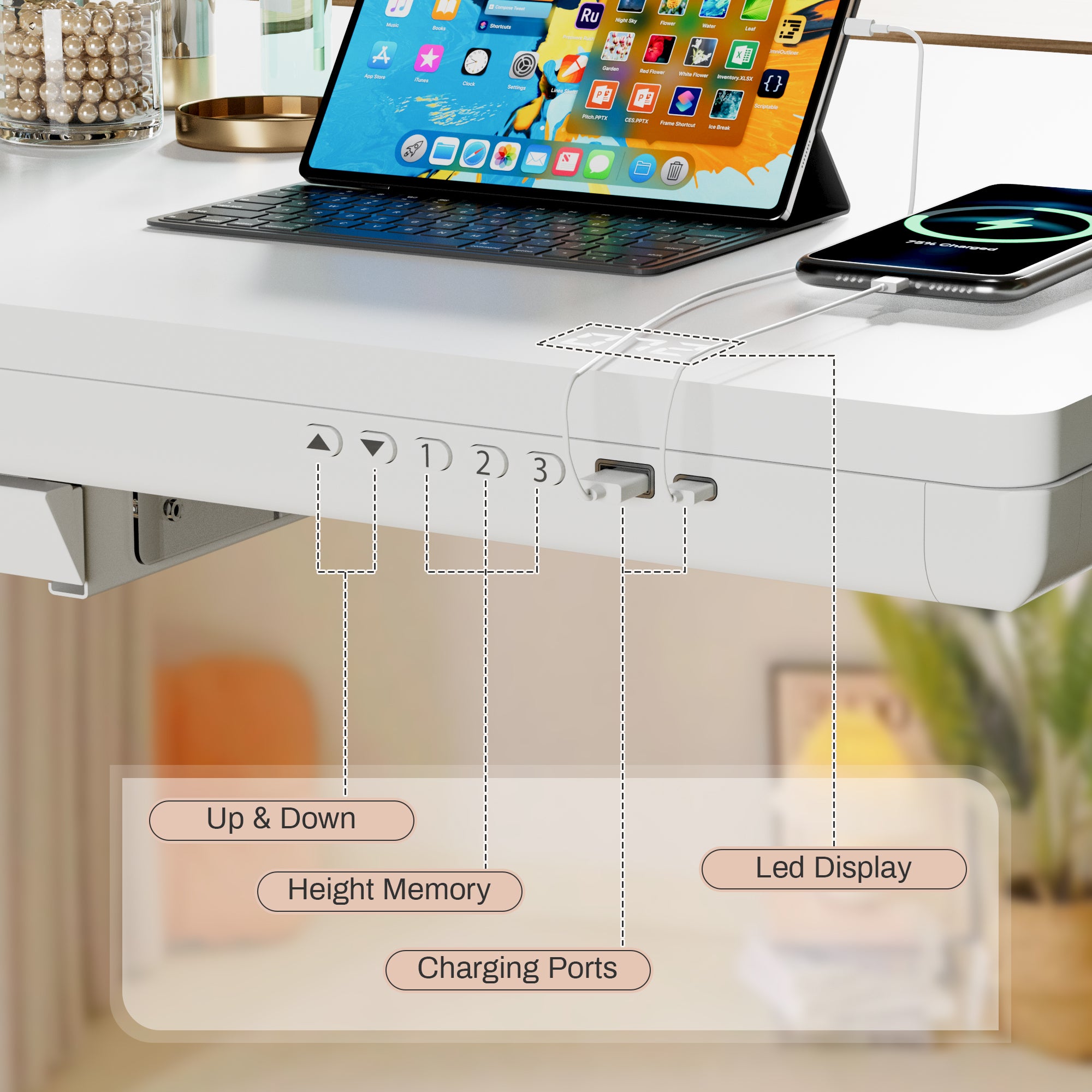 homall-standing-desk-schreibtisch-122cm-beige-h-henverstellbar image 7