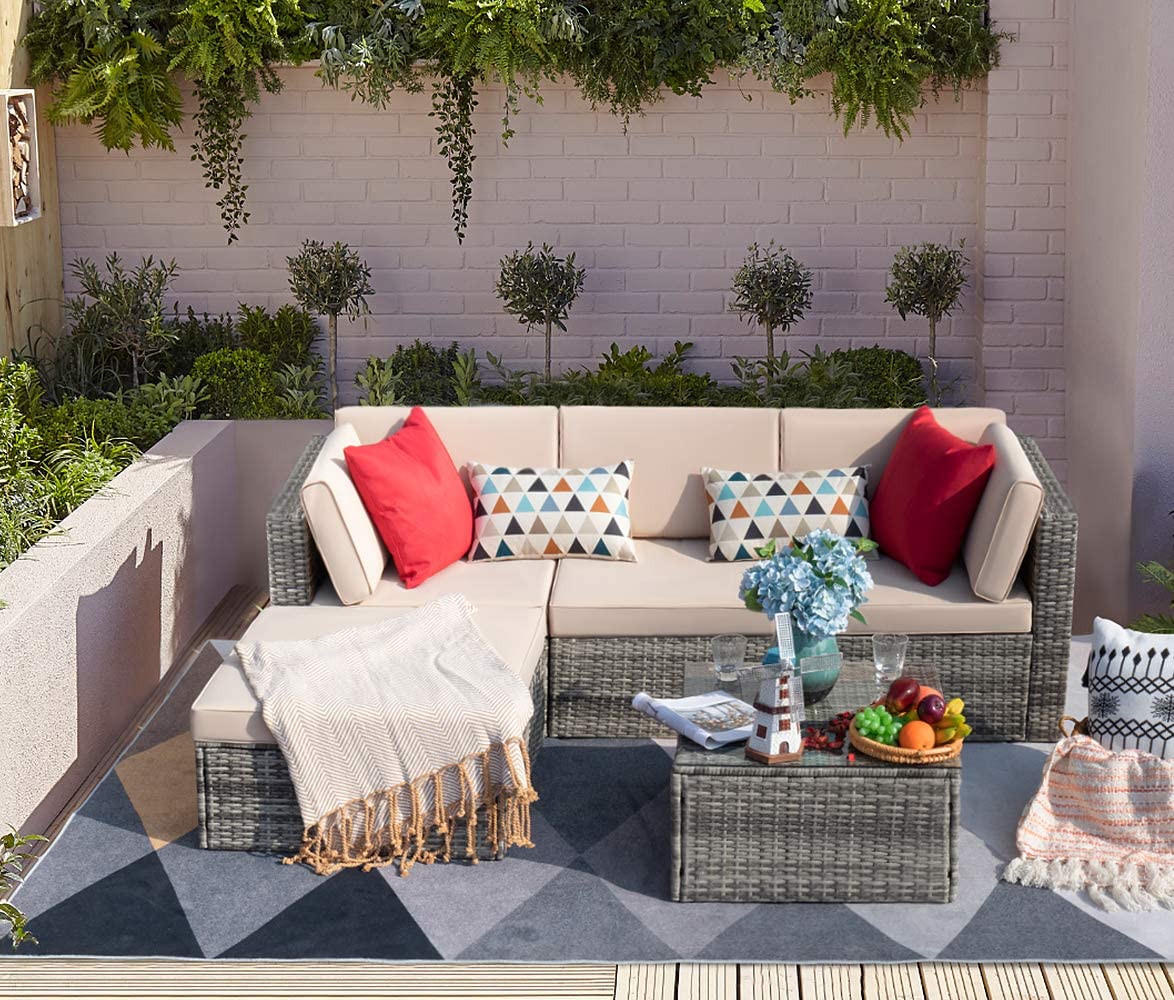 homall-patio-furniture-lounge-set-5-tlg-rattan-grau-ottoman image 6
