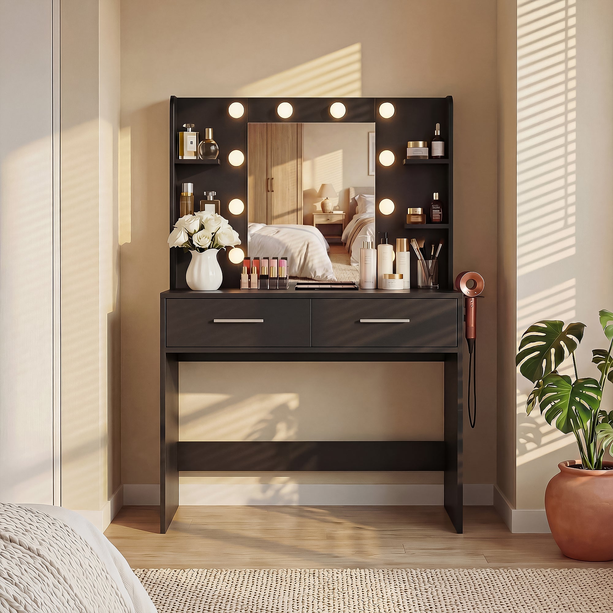 homall-bedroom-schminktisch-wei-mit-hocker-led image 1