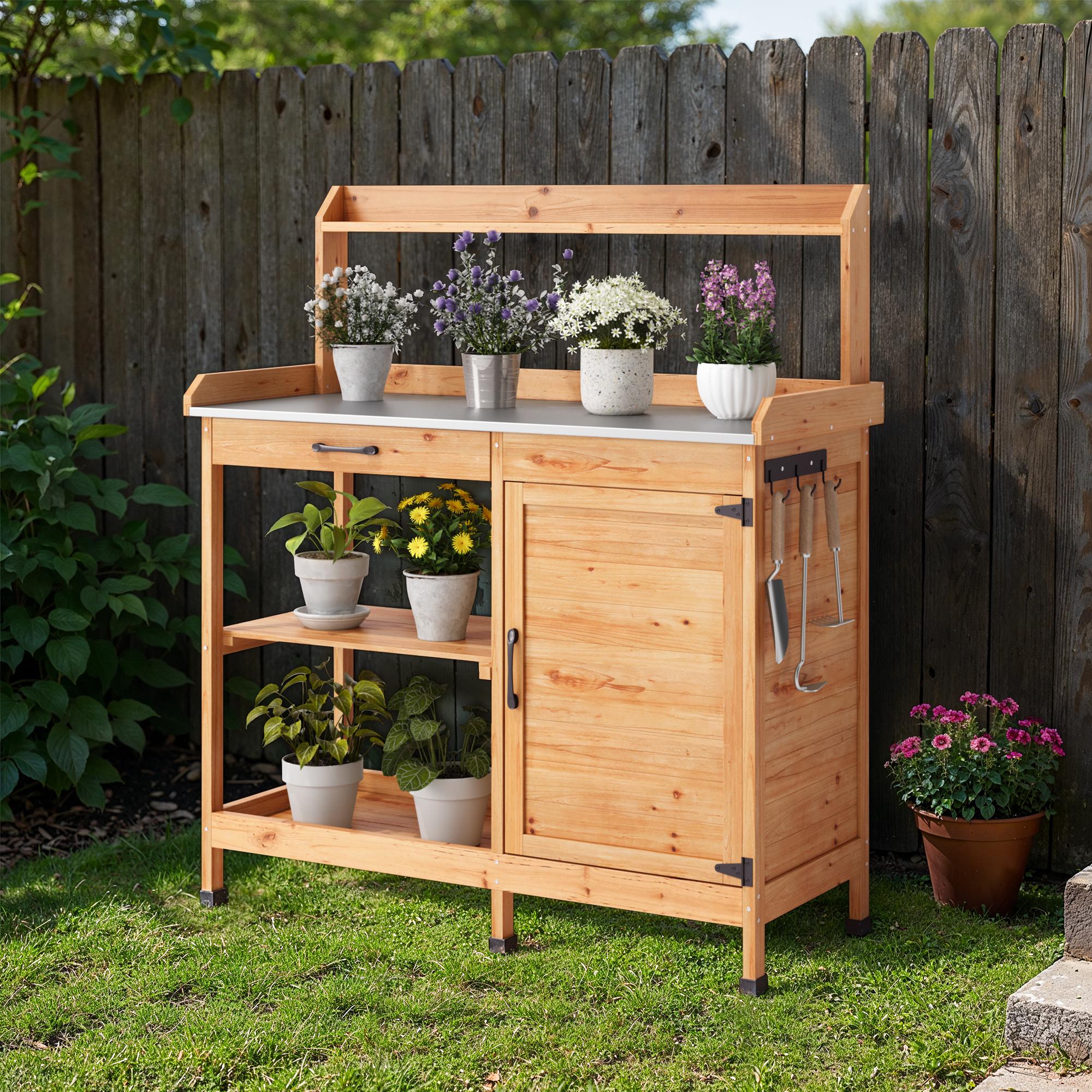 bealife-cc51-gartenschrank-natur-108-cm-pflanztisch-holz image 2