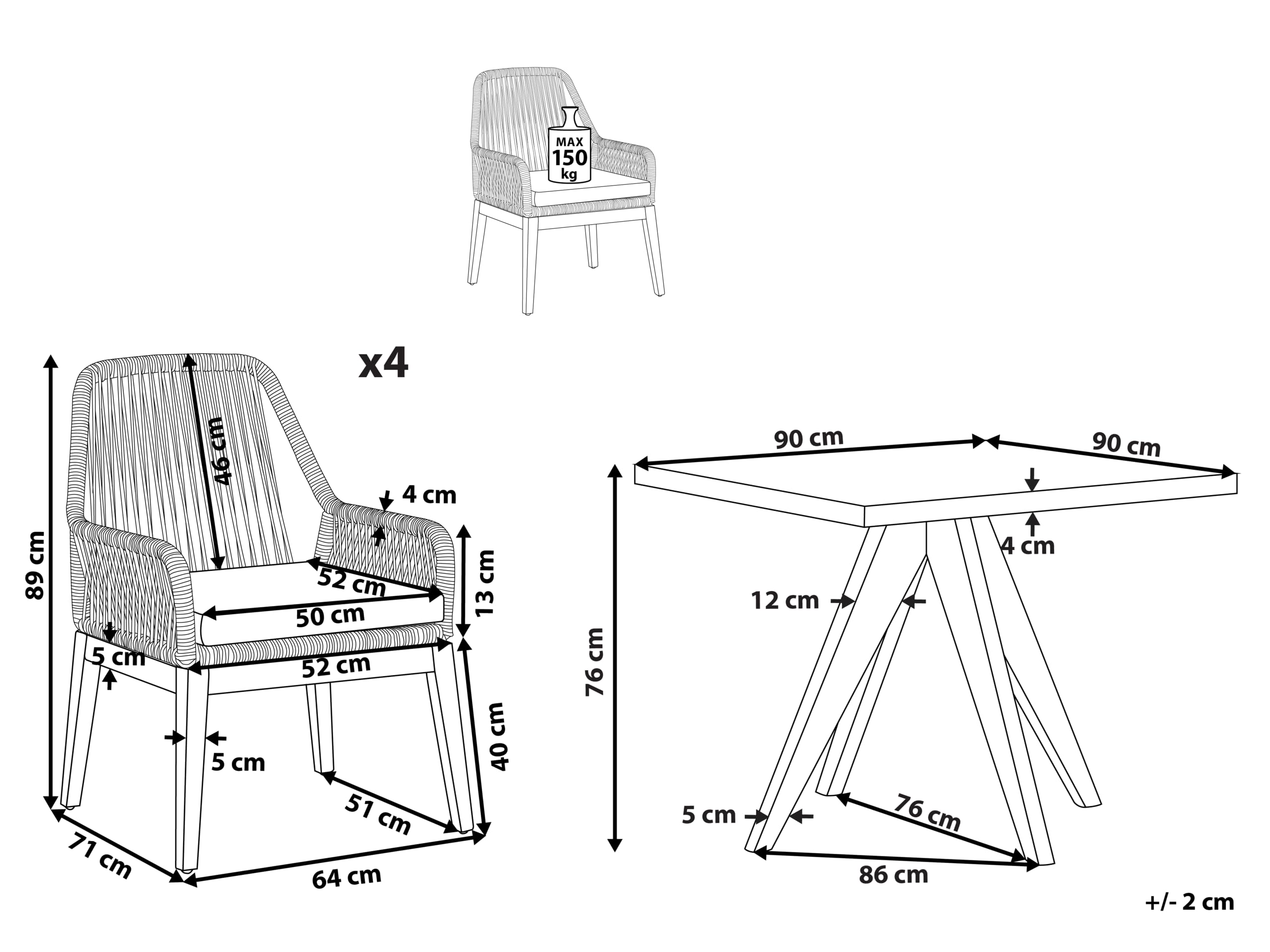 beliani-olbia-gartenset-tisch-90x90-4-st-hle-grau-beton-akazie image 3