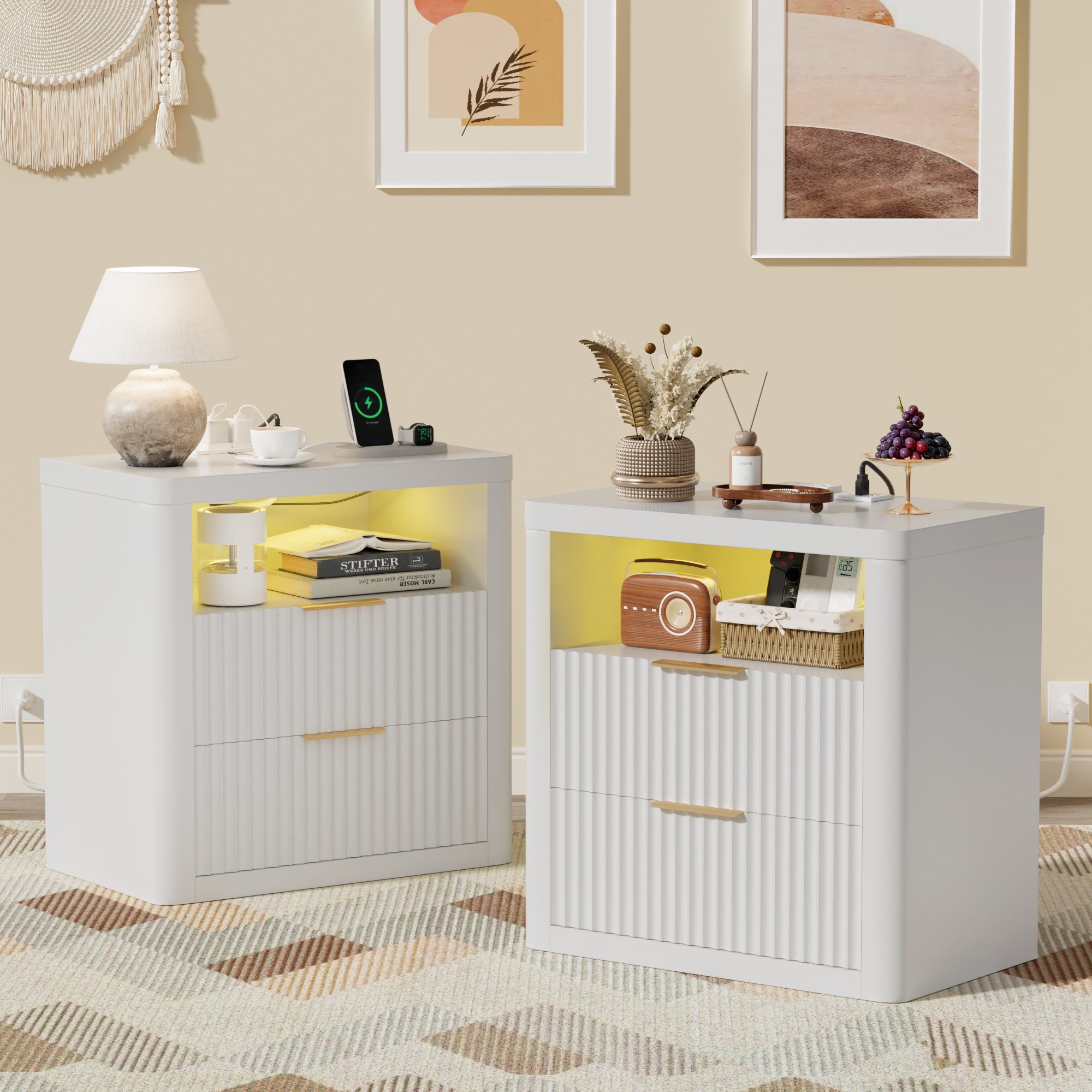 homall-bedroom-nachttisch-wei-mit-ladestation-und-led image 2