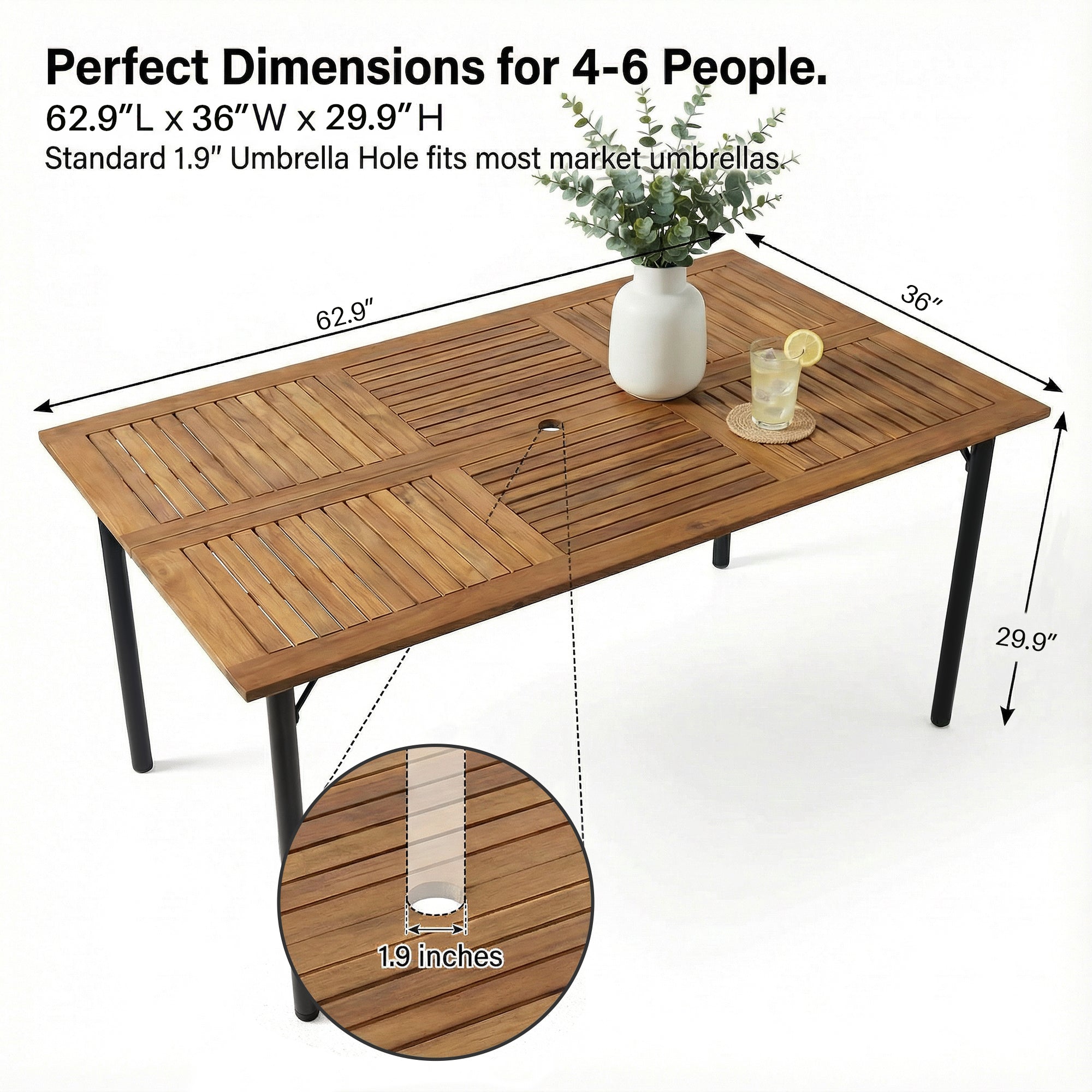 homall-gartentisch-akazie-metall-6-personen-mit-schirmloch image 2