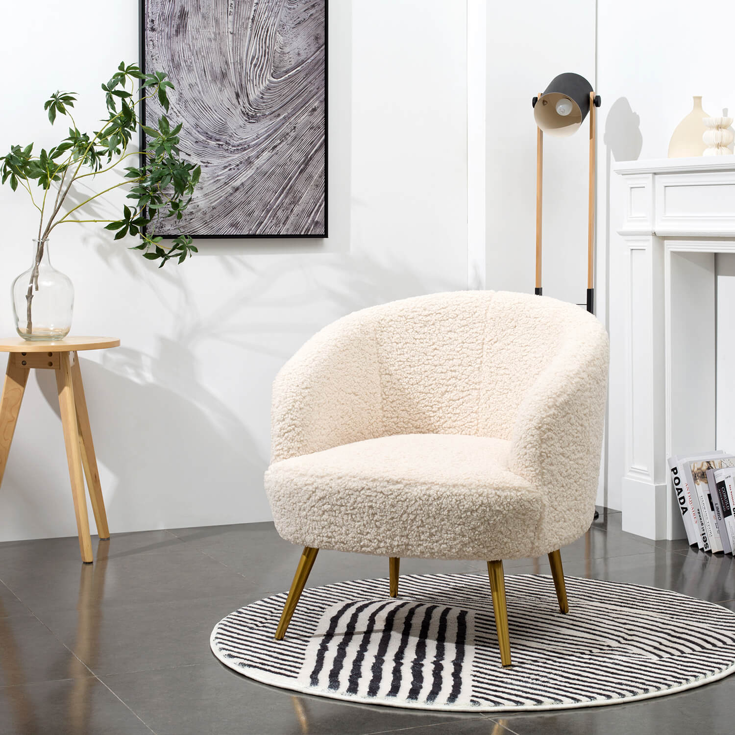 homall-accent-chair-sessel-creme-boucle-goldbeine image 3