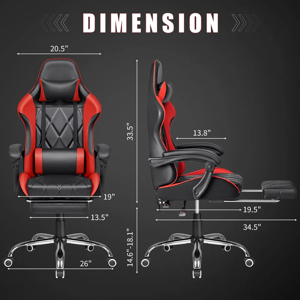 homall-gaming-chair-gamer-stuhl-rot-kunstleder-massage image 1