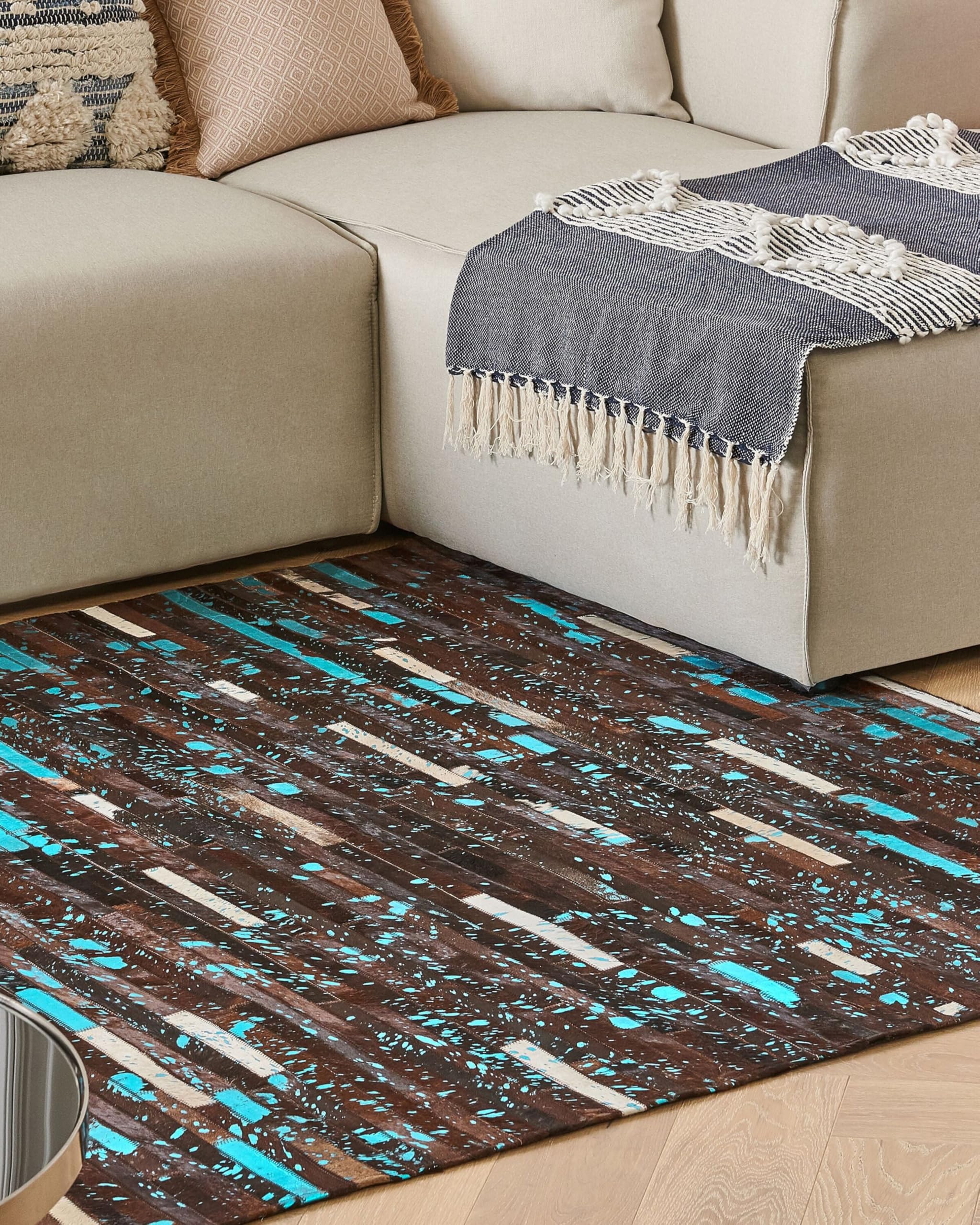 beliani-kisir-lederteppich-160x230-braun-patchwork-mosaik image 2