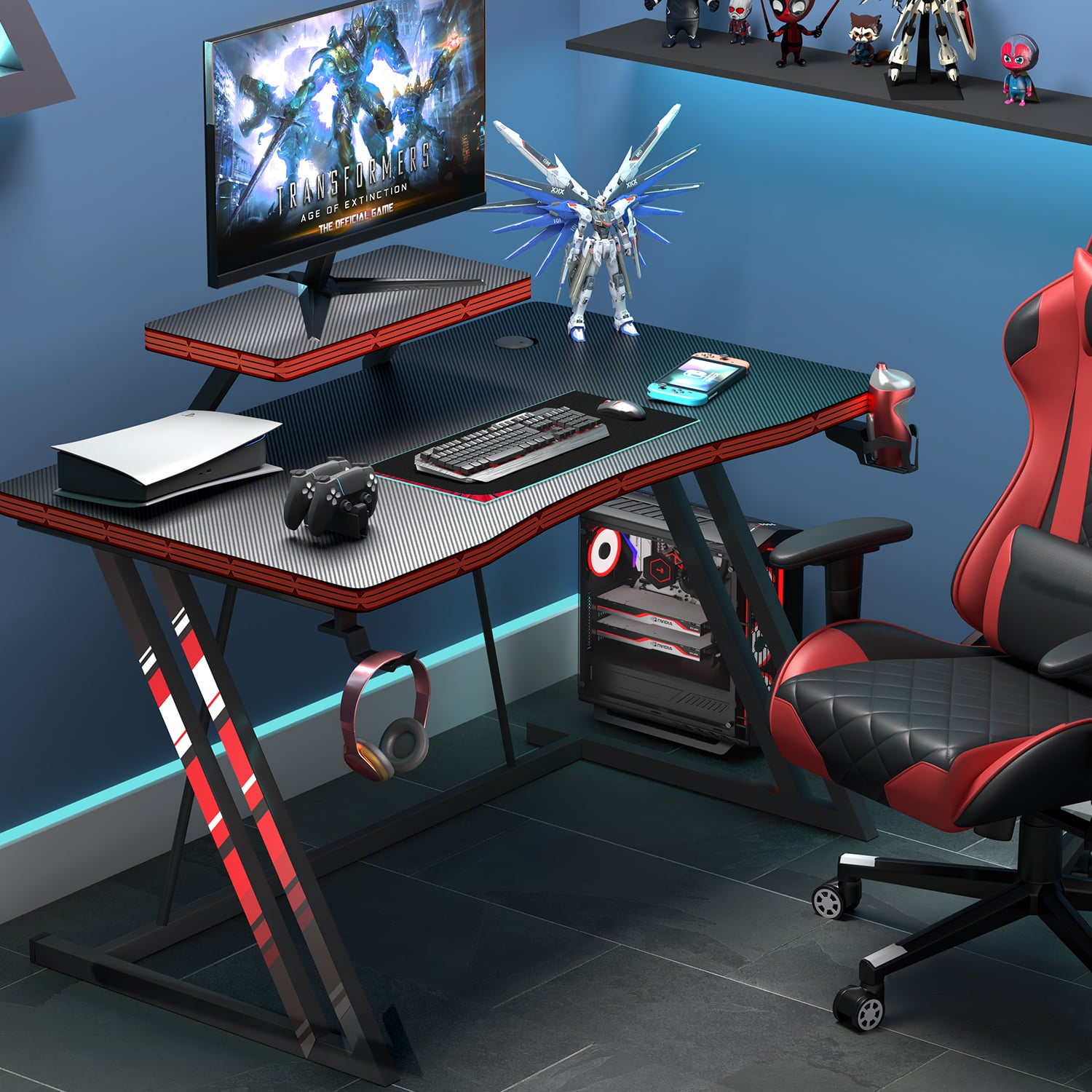 homall-gaming-desk-schreibtisch-120cm-carbon-schwarz-z-form image 2