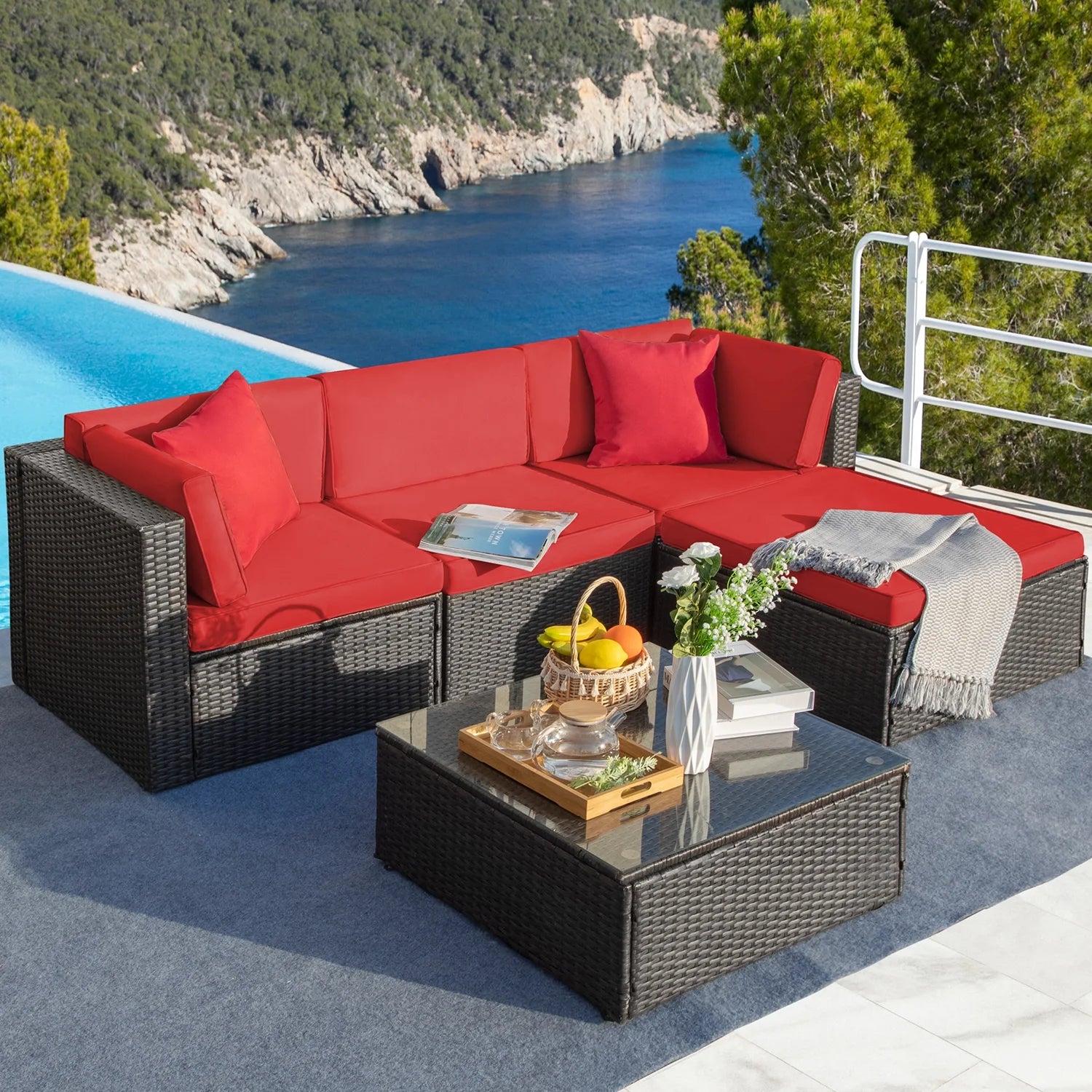 homall-patio-furniture-lounge-set-rattan-rot-5-teilig image 7