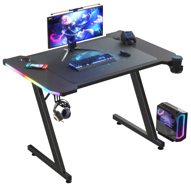homall-gaming-desk-gaming-tisch-120cm-schwarz-mit-led image 1