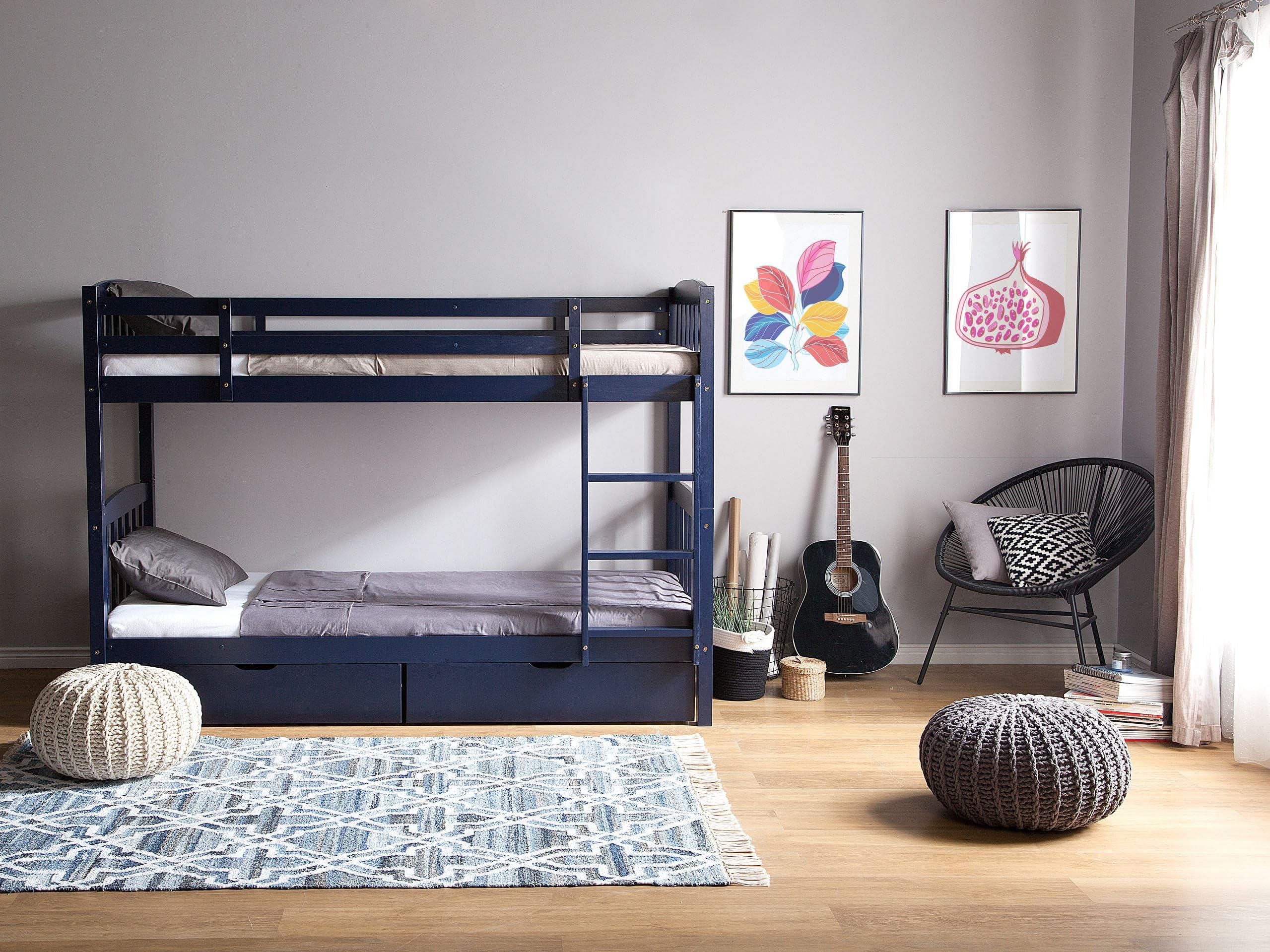 beliani-revin-hochbett-90x200-dunkelblau-kiefer-2-bettkasten image 2