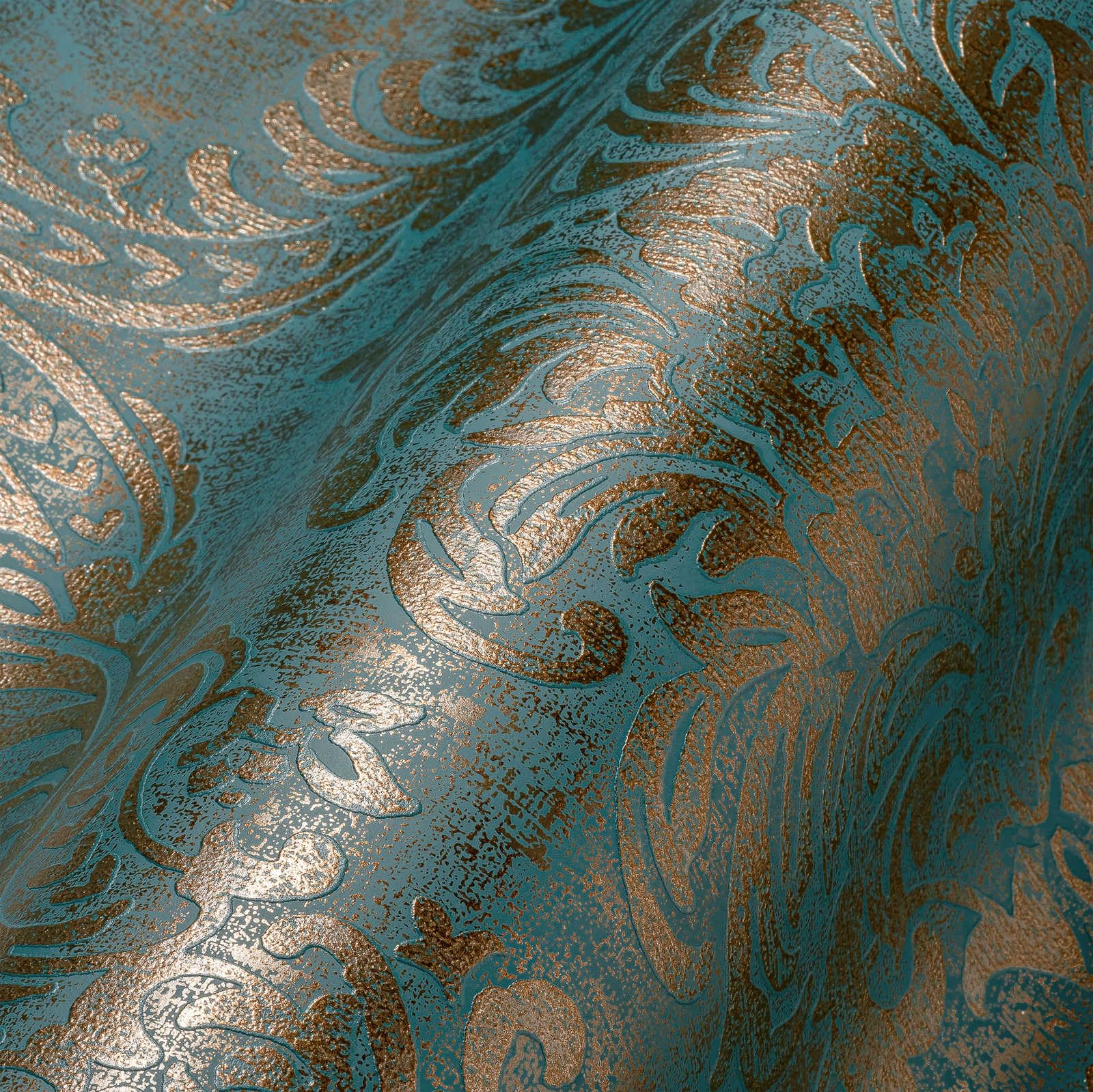a-s-cr-ation-livingwalls-vliestapete-petrol-gold-ornament image 1
