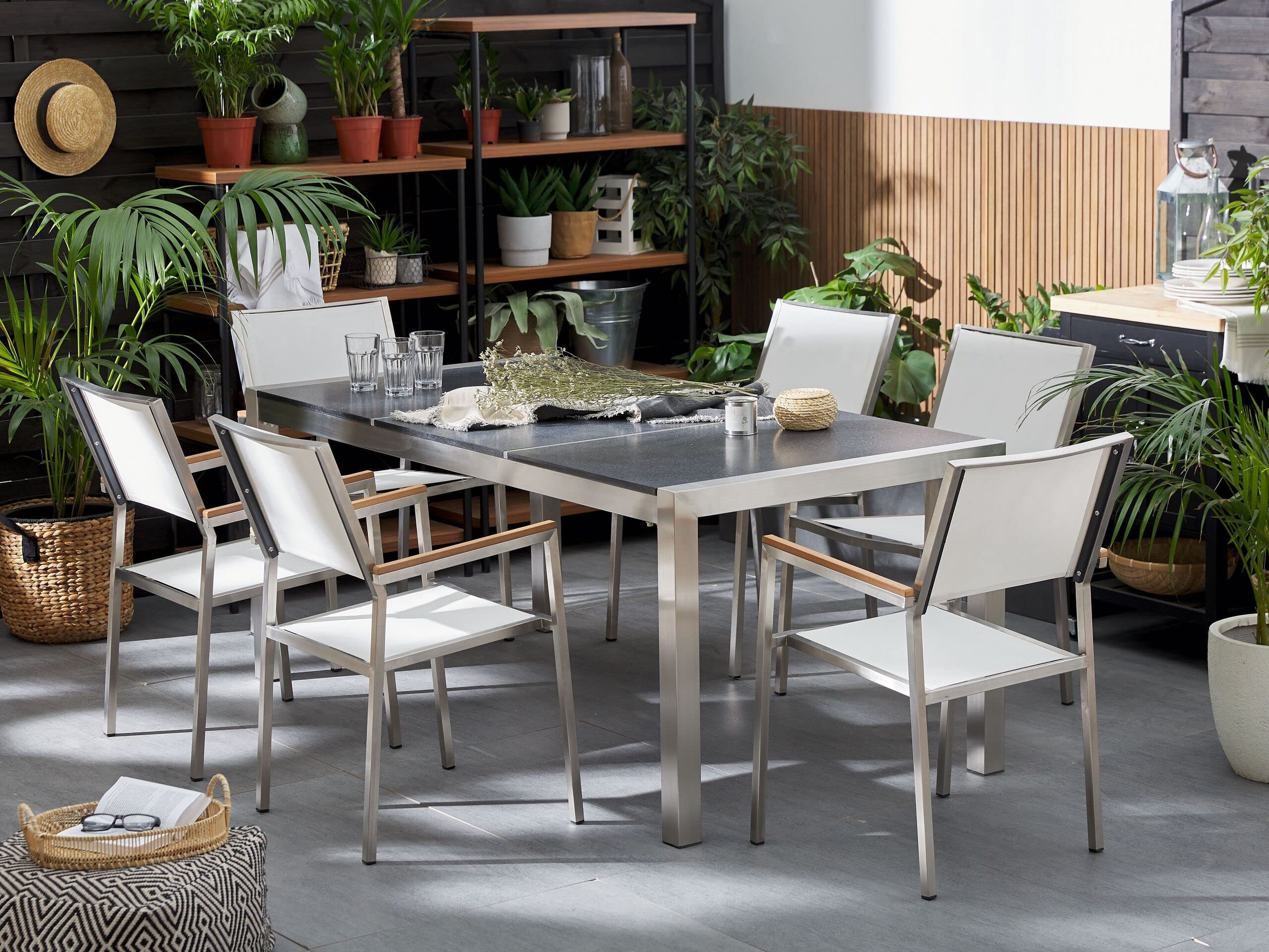 beliani-grosseto-set-180-cm-naturstein-grau-mit-6-st-hlen-wei image 2