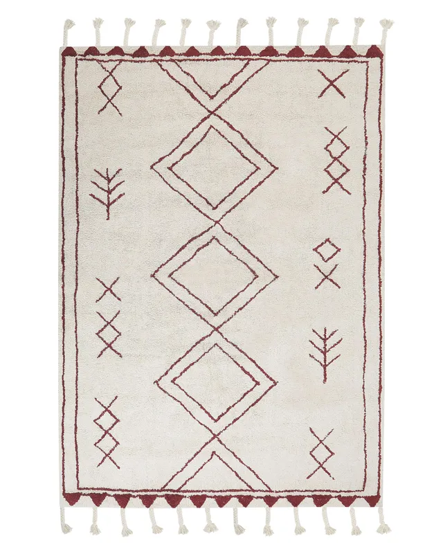 beliani-kenitra-teppich-140x200-wei-rot-boho-baumwolle image 1