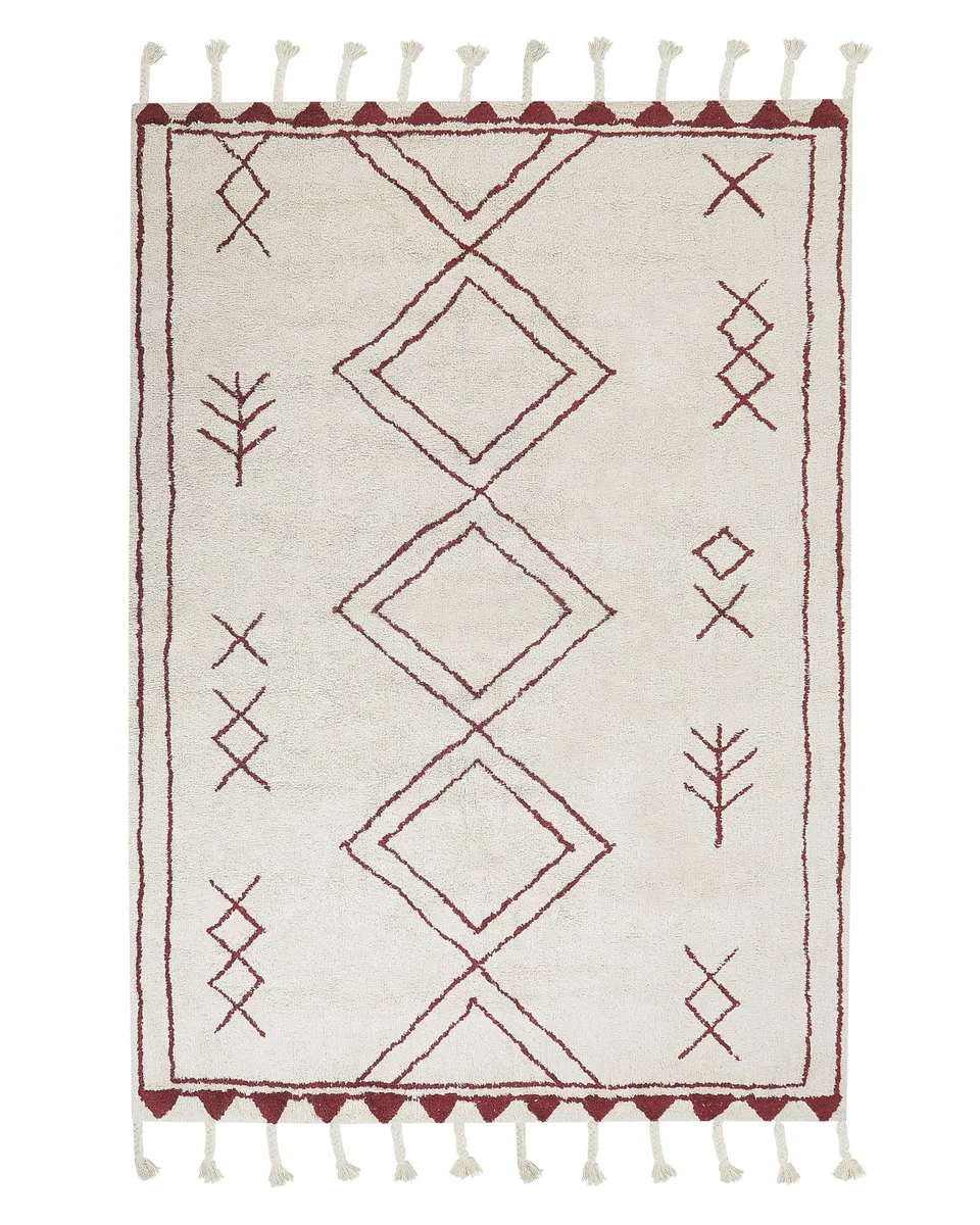 beliani-kenitra-teppich-140x200-wei-rot-boho-baumwolle image 1