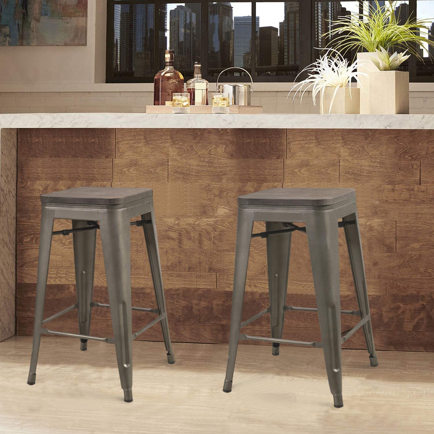 homall-metal-barhocker-set-4-teilig-holz-schwarz-61cm image 3