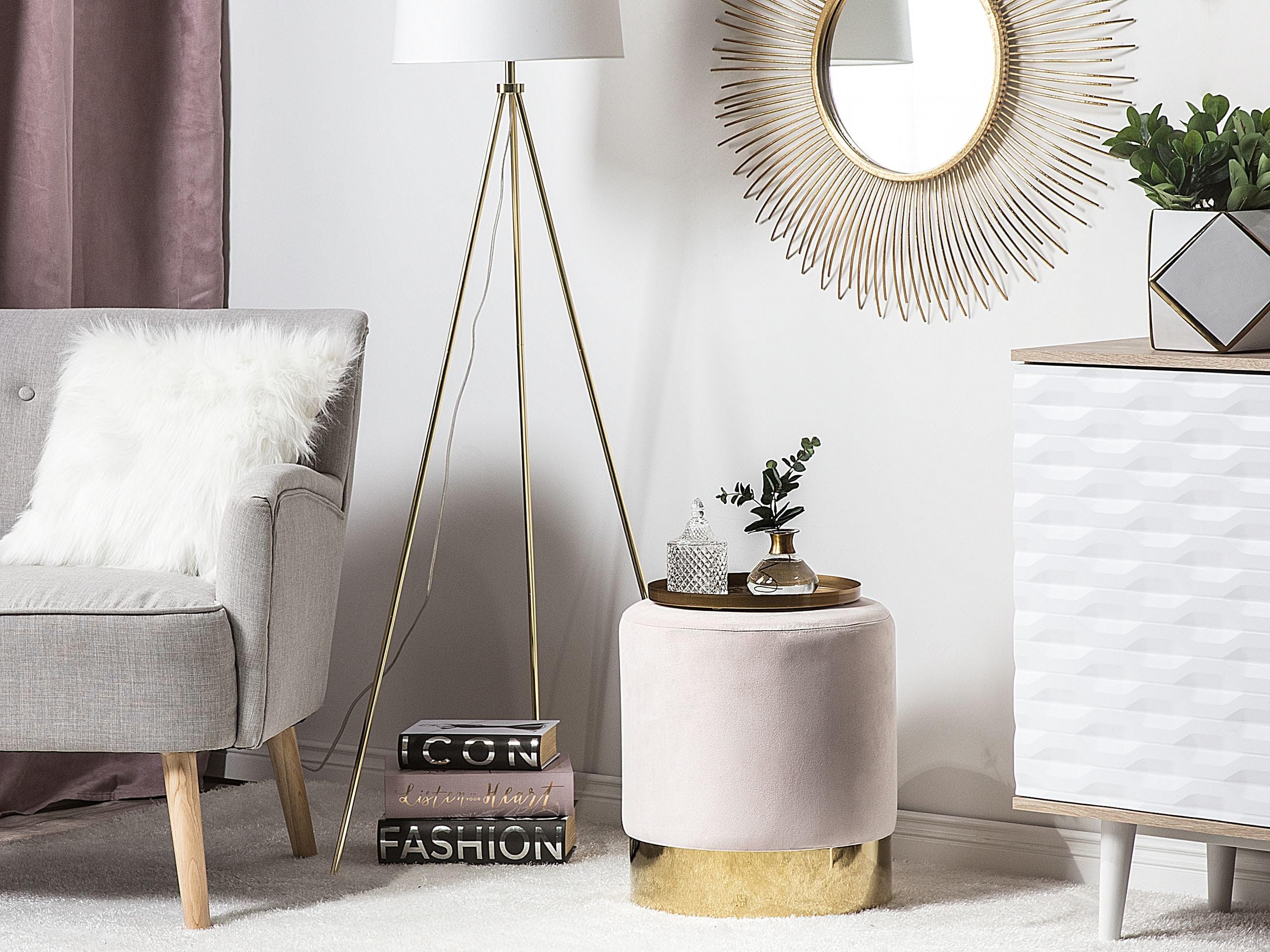 beliani-sophia-pouf-rund-samt-rosa-39-cm-goldener-sockel image 2