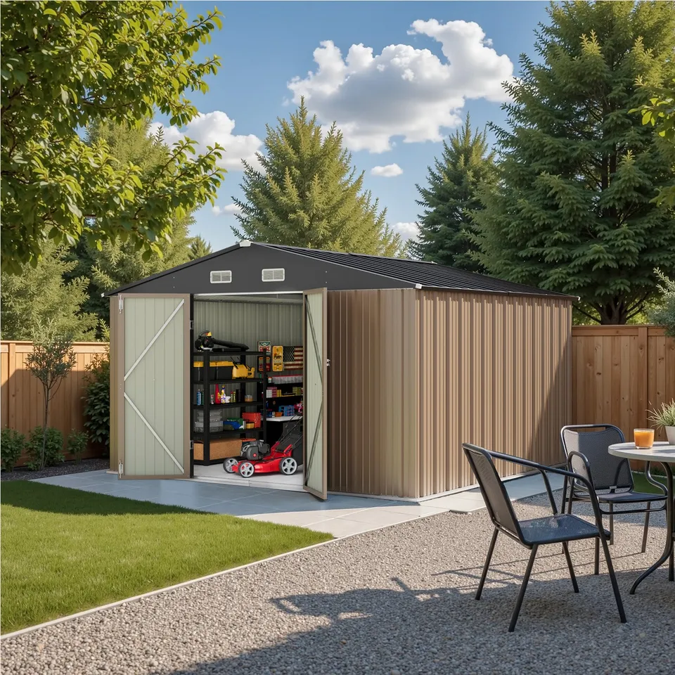 homall-metal-shed-ger-tehaus-metall-braun-10x8-fu image 1