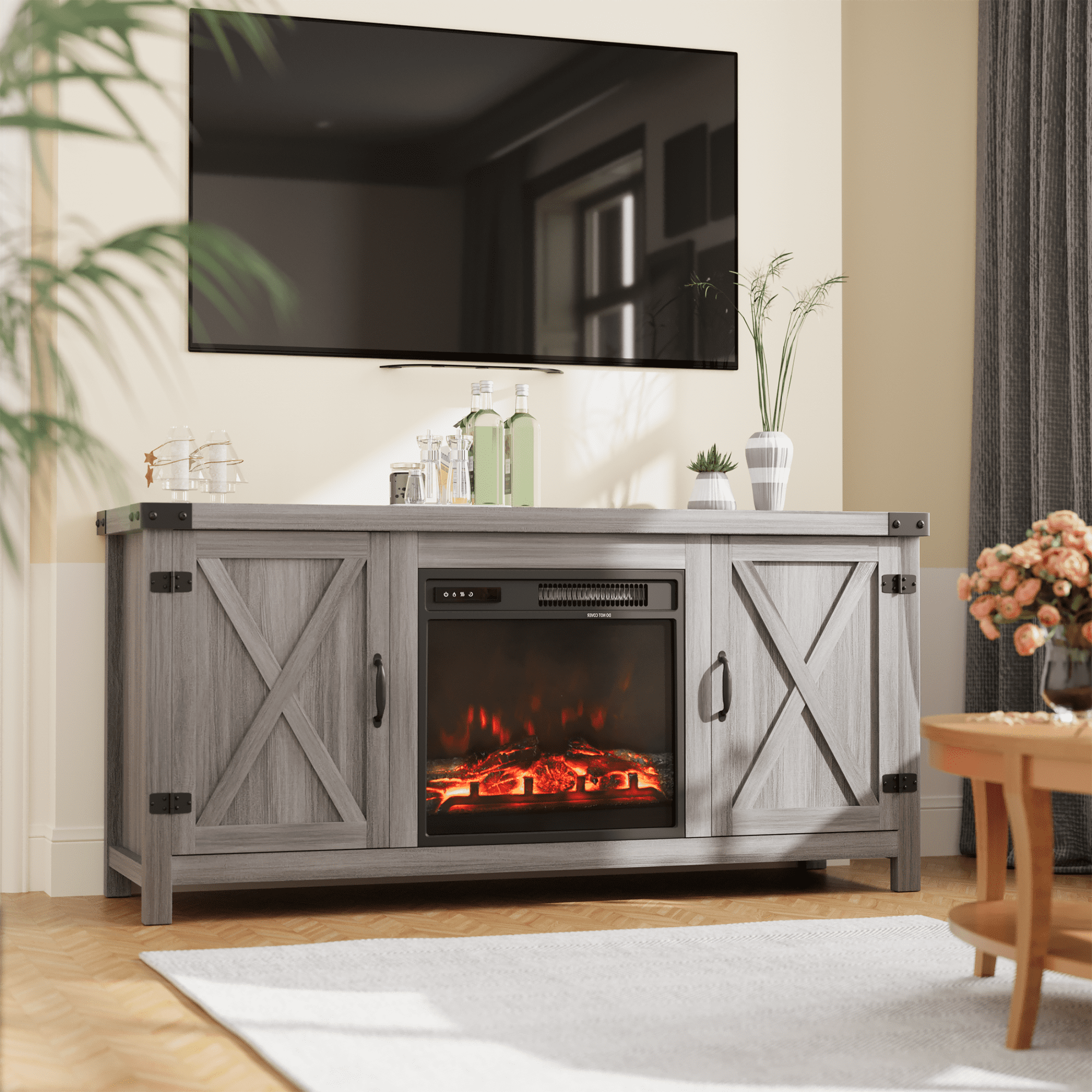 homall-tv-stand-tv-schrank-58-zoll-braun-mit-kamin image 4