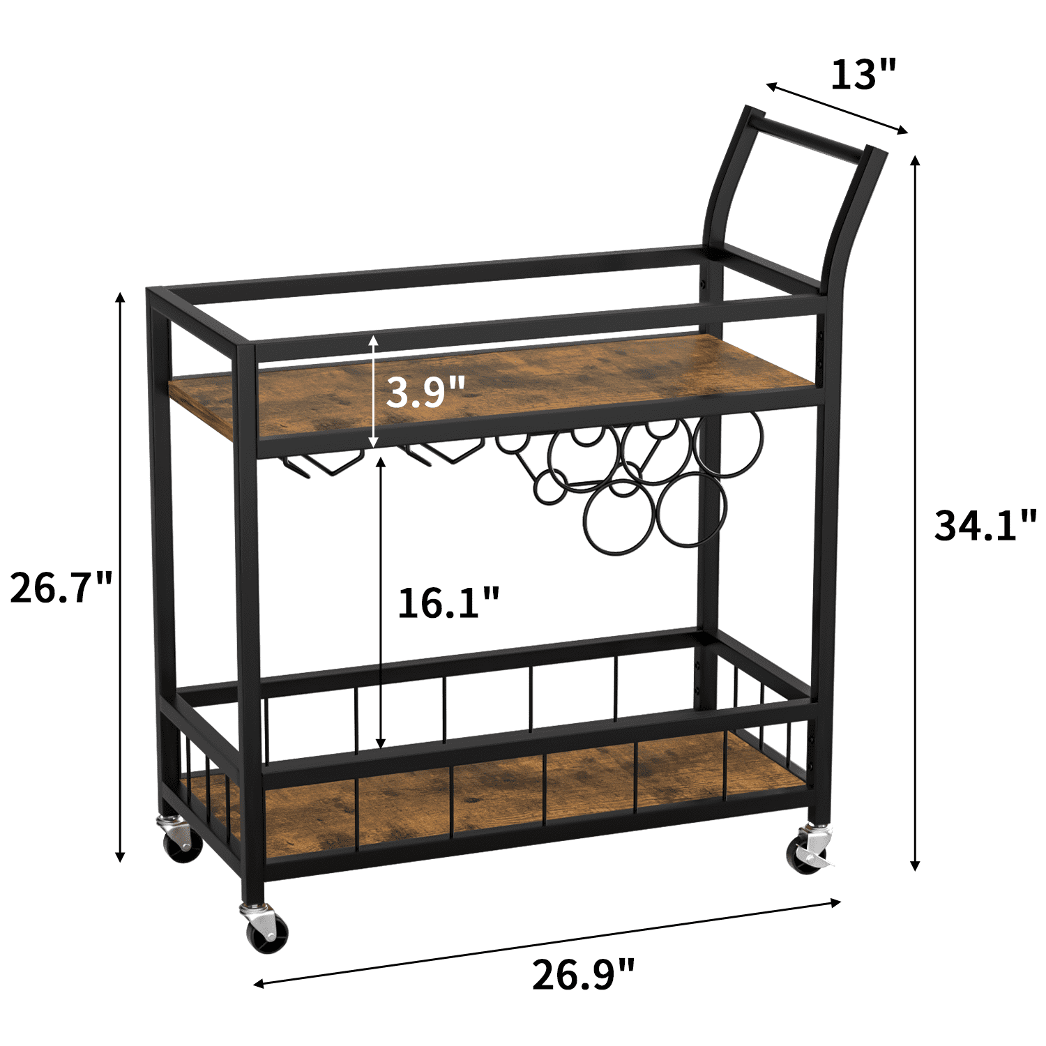 homall-shelf-servierwagen-schwarz-mit-weinregal-holz image 7