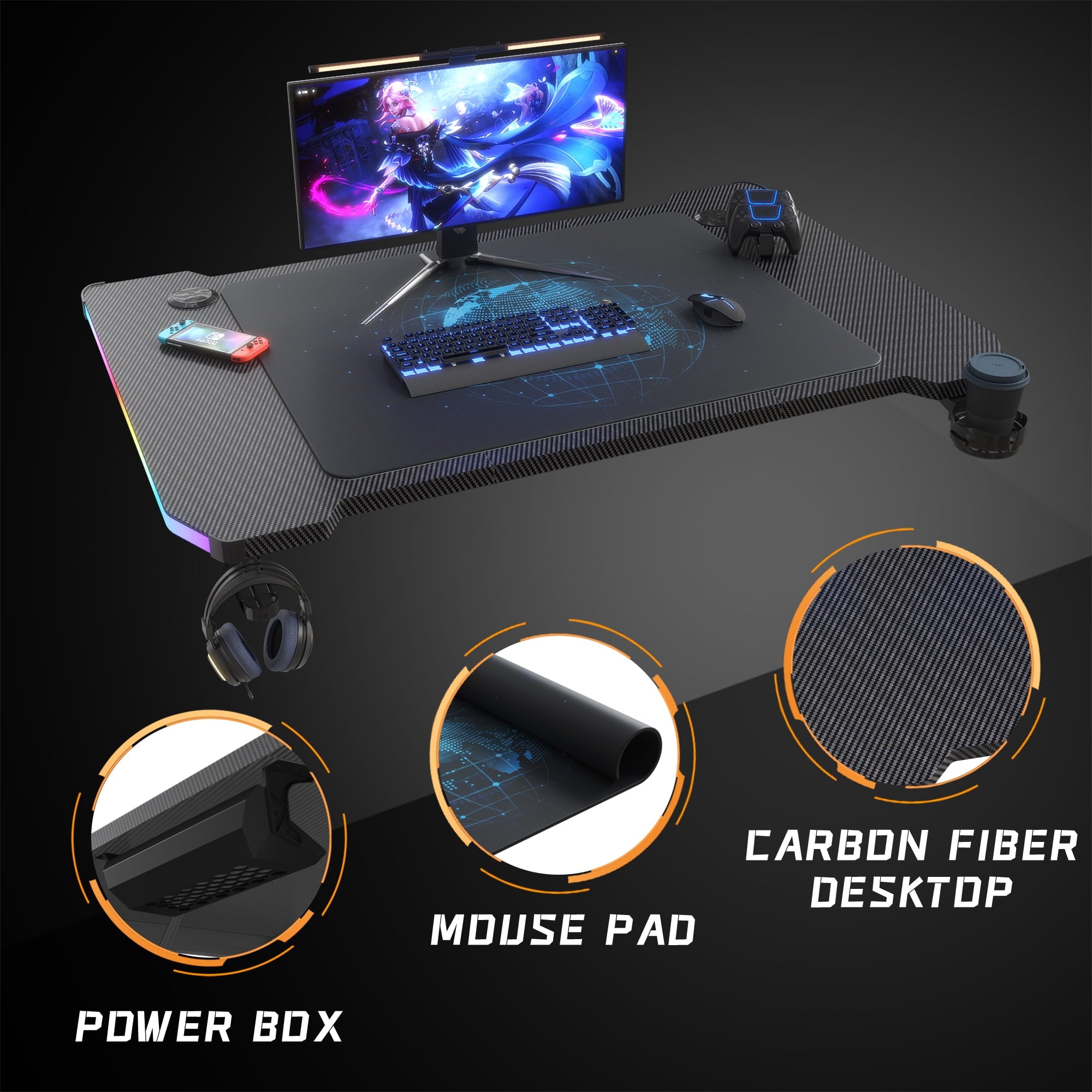 homall-gaming-desk-schreibtisch-rgb-carbon-schwarz-140-cm image 6