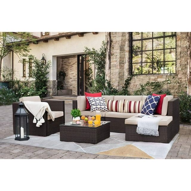 homall-patio-furniture-lounge-set-6-tlg-rattan-gartensofa-beige image 3