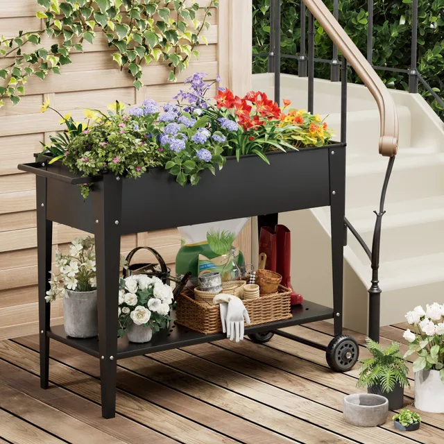 homall-bedroom-hochbeet-metall-mit-rollen-und-ablage image 1