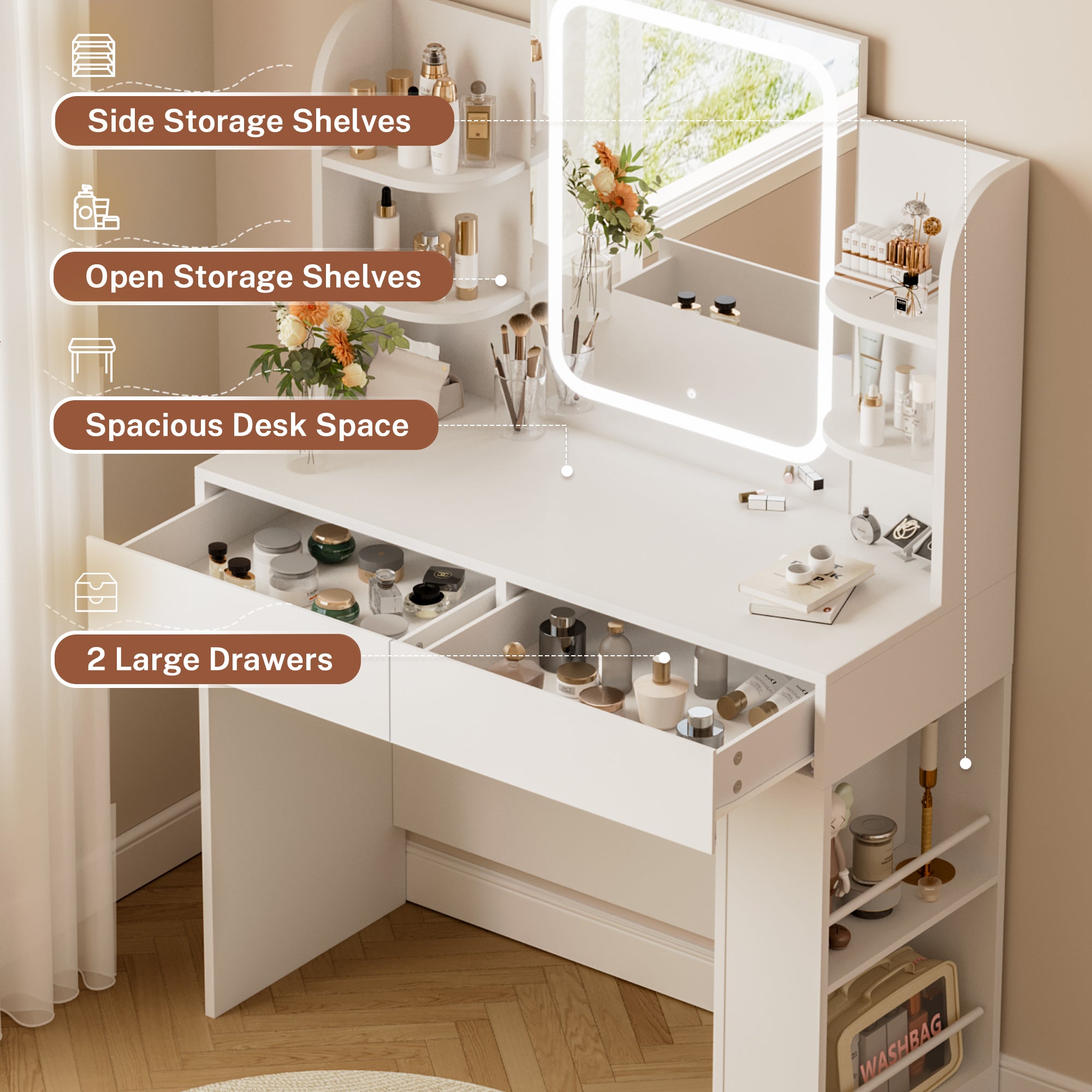 homall-bedroom-schminktisch-wei-mit-led-spiegel-mit-stuhl image 7