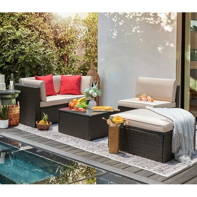 homall-patio-rattan-lounge-set-beige-4-teilig-mit-tisch image 3