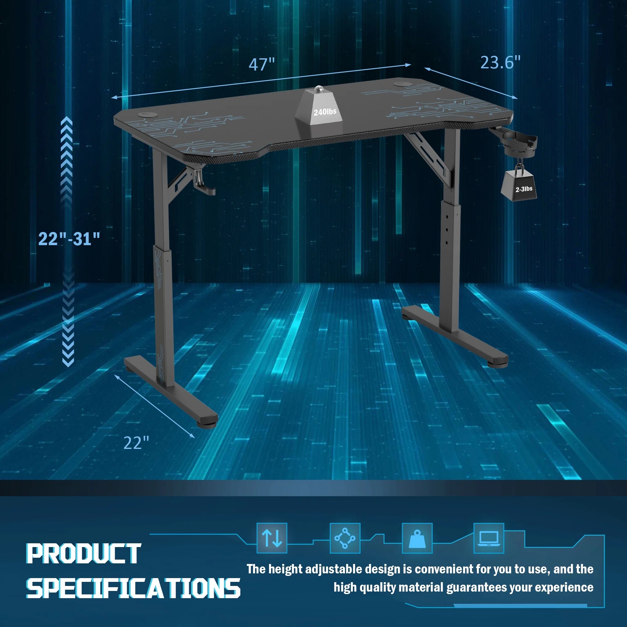 homall-gaming-desk-gamingtisch-47-zoll-h-henverstellbar-schwarz image 7