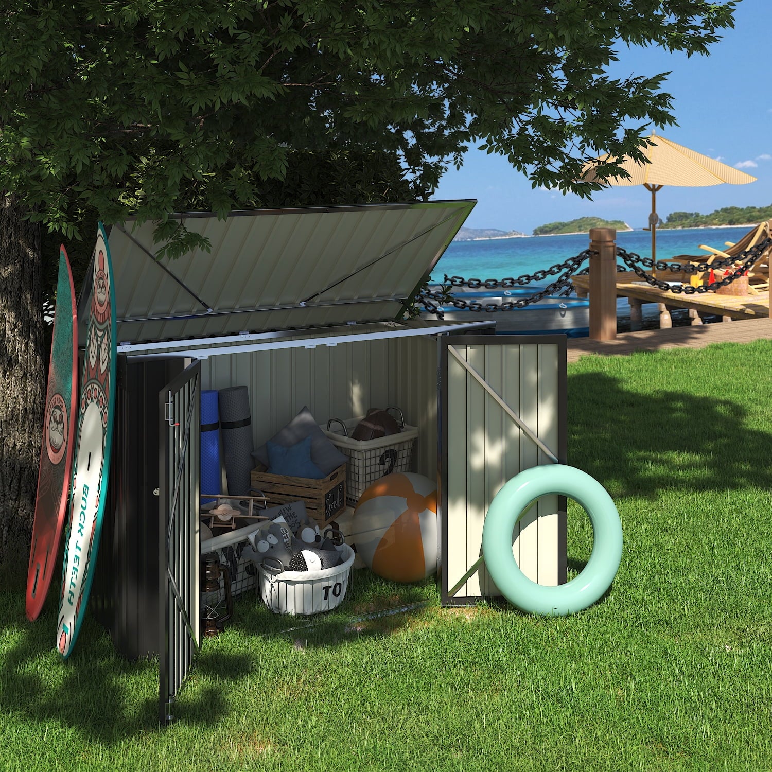 homall-metal-shed-ger-tehaus-metall-schwarz-6x3-abschlie-bar image 3