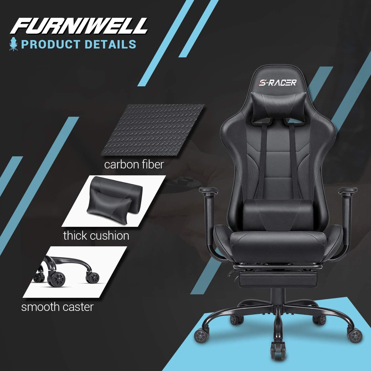 homall-gaming-chair-gamer-stuhl-schwarz-massage image 6