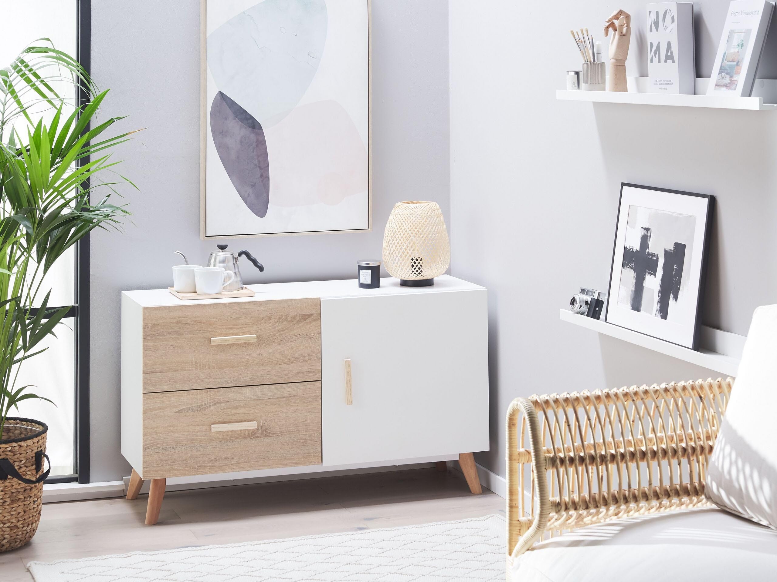 beliani-fili-sideboard-wei-helle-holzoptik-120-cm-2-schubladen image 2