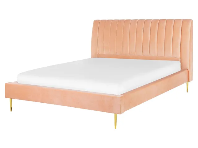 beliani-marville-doppelbett-samt-pfirsichrosa-160x200-cm image 1