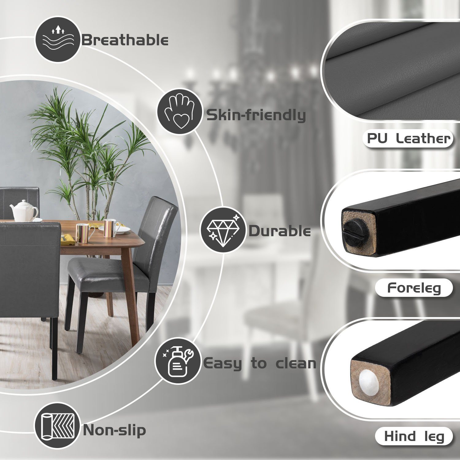 homall-modern-dining-chair-esszimmerstuhl-4er-set-beige-kunstleder image 5