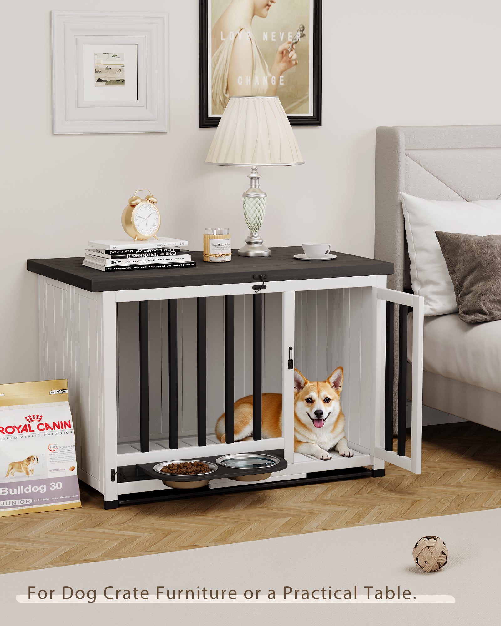homall-hundebox-holz-m-bel-mit-napf-beistelltisch image 7