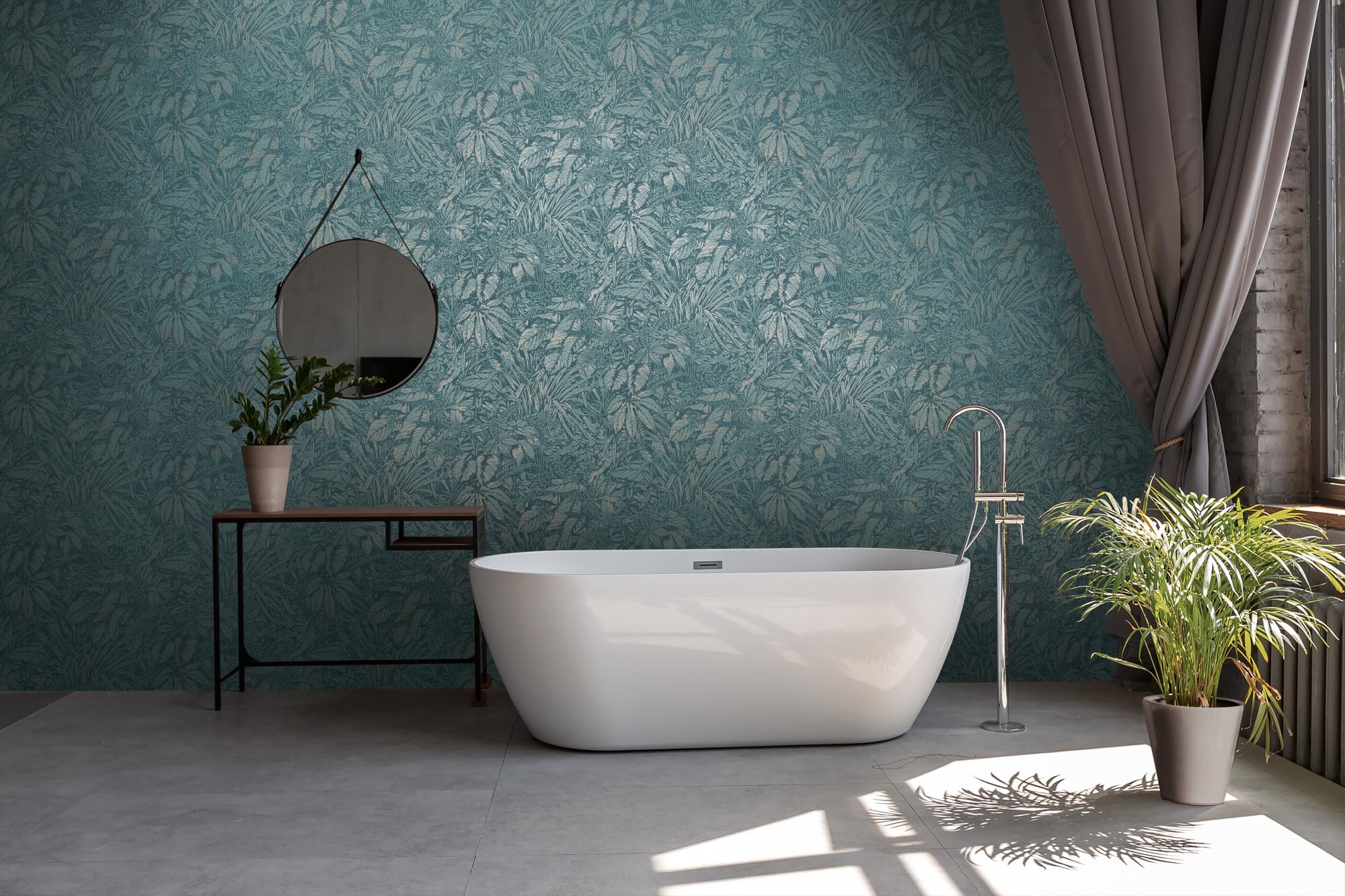 livingwalls-palmenblatt-vliestapete-blau-petrol-silber-10m image 6