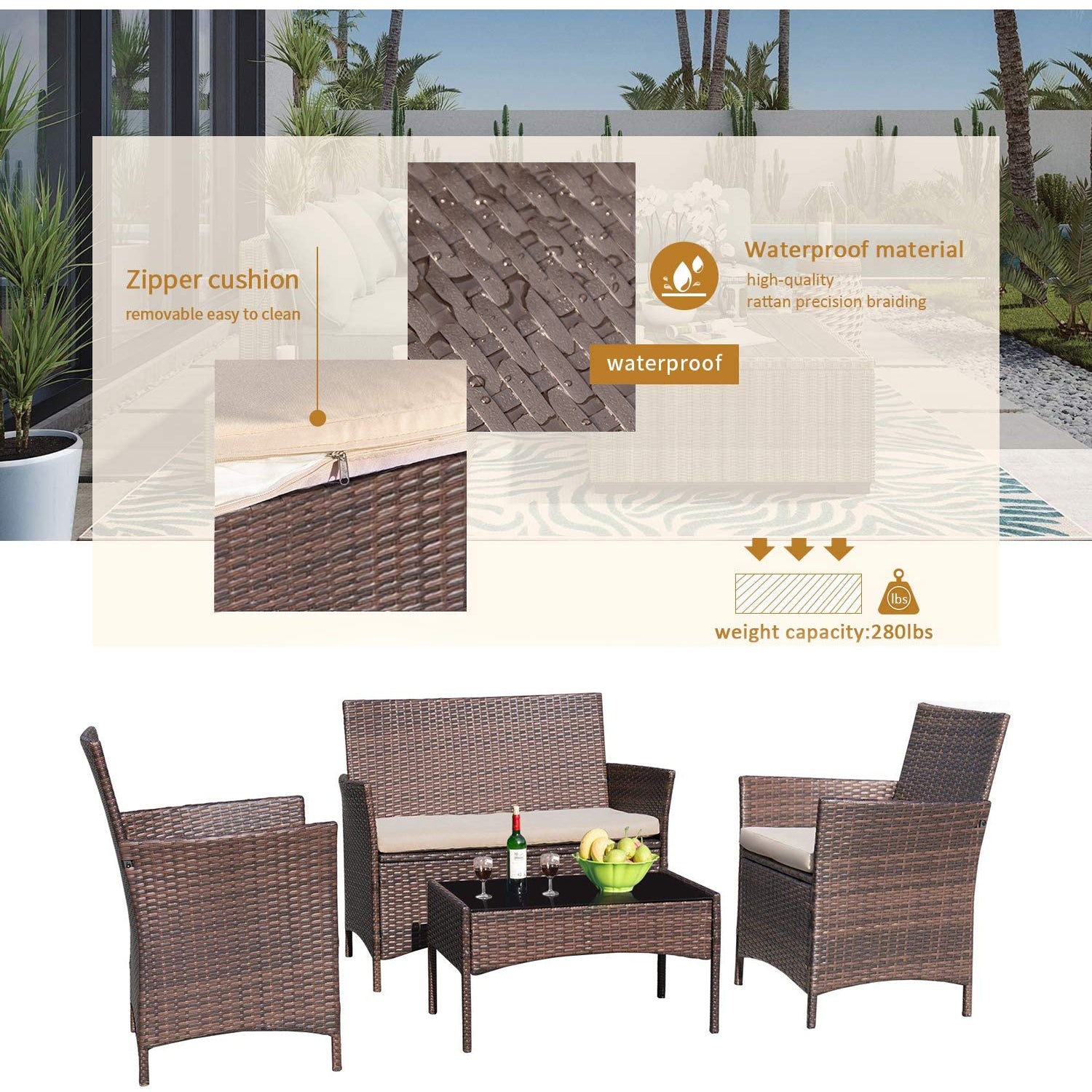 homall-patio-rattan-lounge-set-beige-4-teilig-mit-kissen image 7