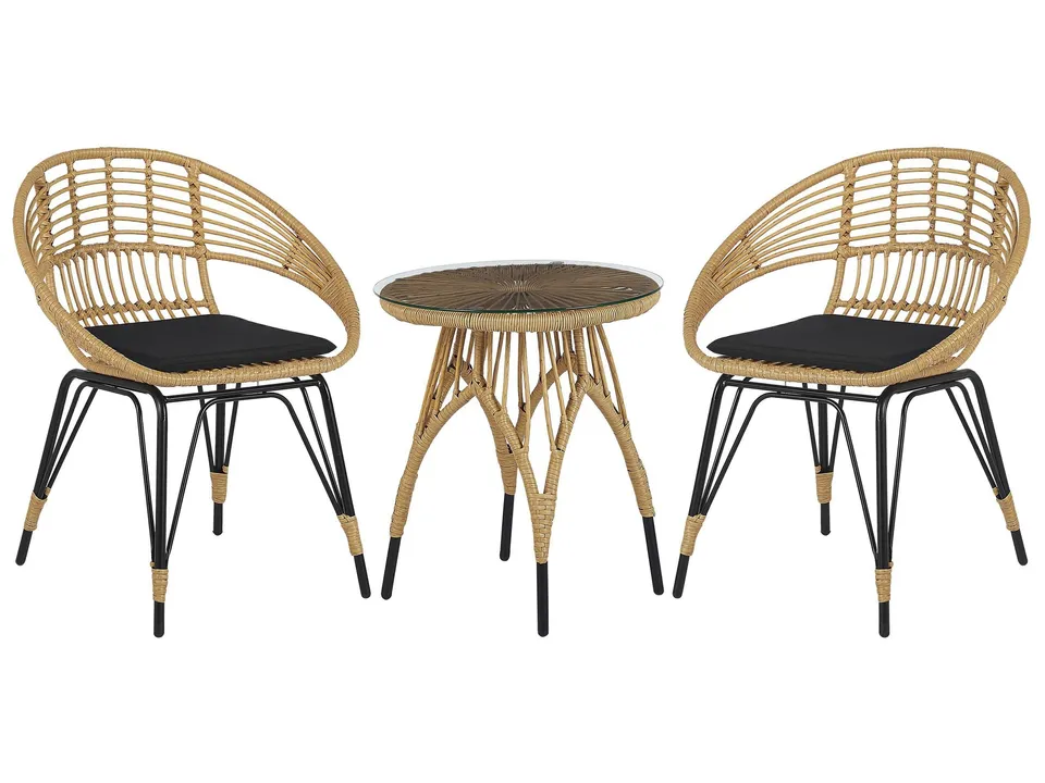 beliani-pellaro-balkonset-2-rattansessel-tisch-hellbraun-schwarz image 1