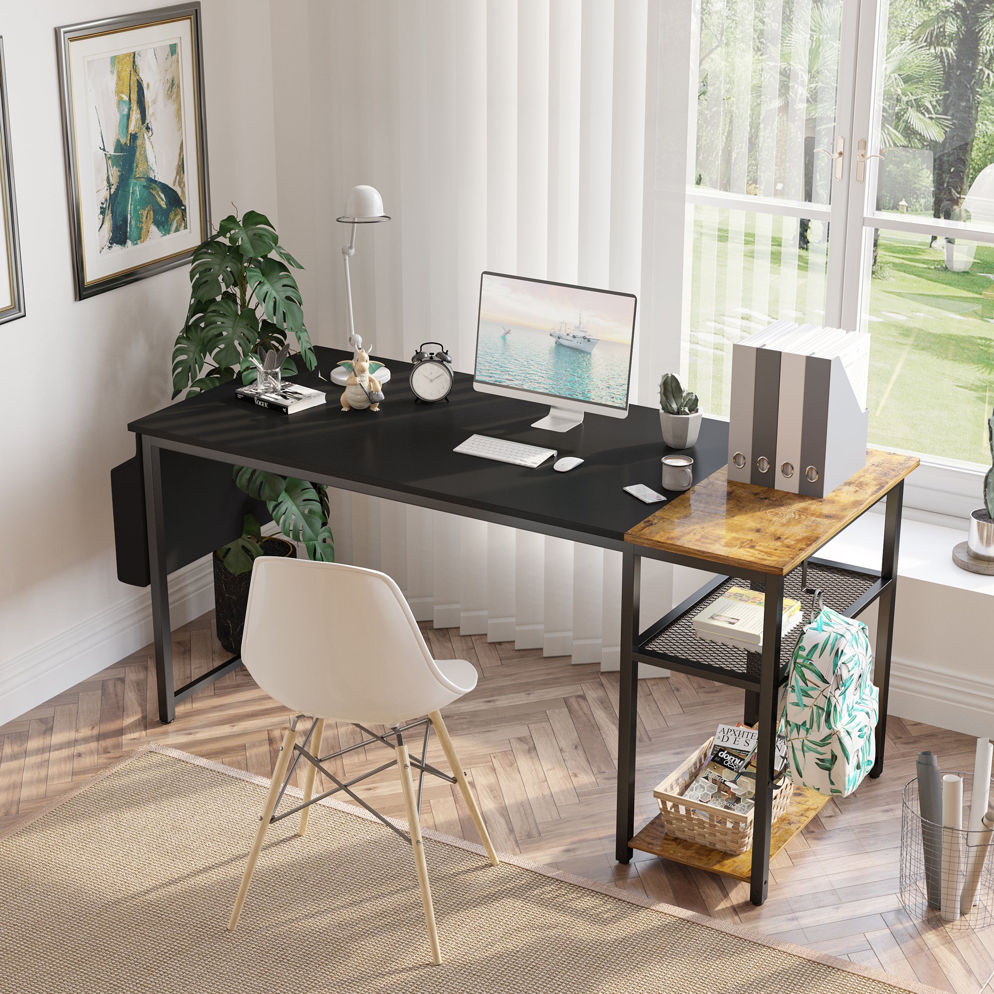 homall-shelf-schreibtisch-mit-regal-120-cm-schwarz-braun image 3
